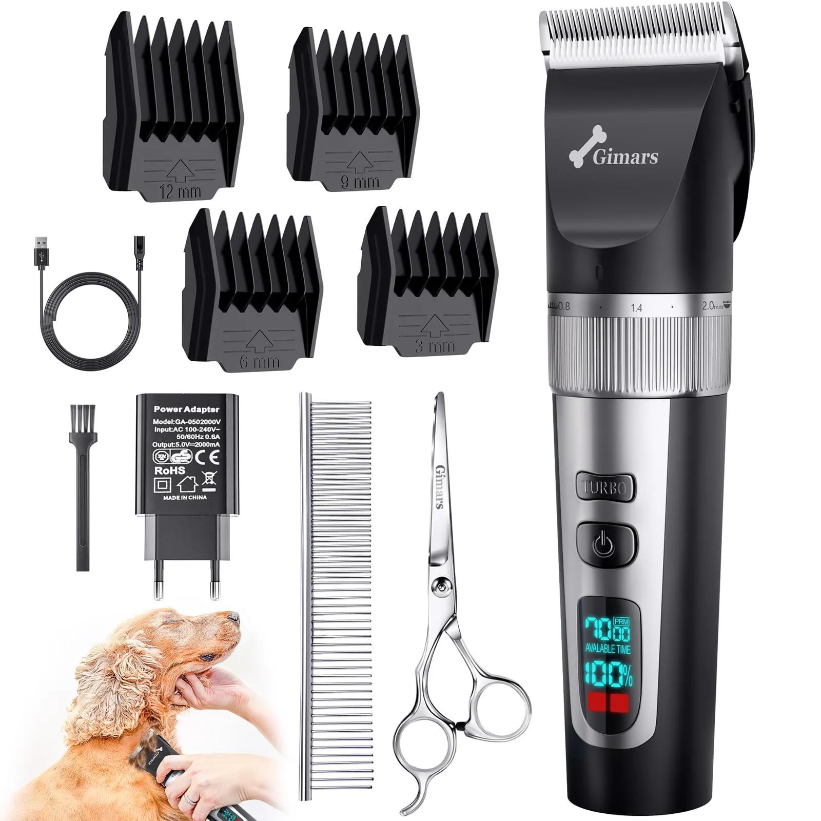 Gimars Tosatrice Professionale 3 in 1 per Cani e Gatti, 4 Velocità, 7000 RPM, Senza Fili e Ricaricabile - immagine 1