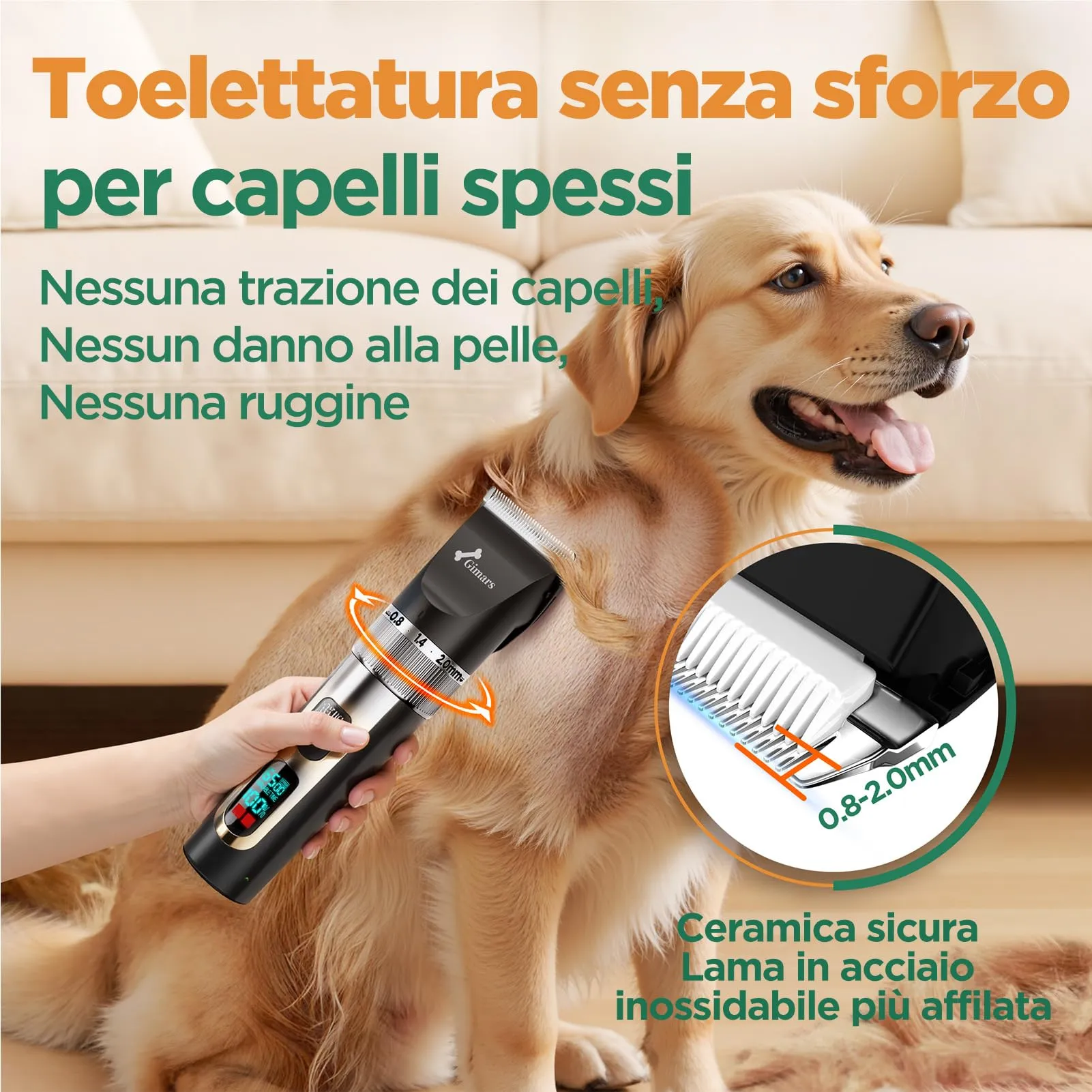 Gimars Tosatrice Professionale 3 in 1 per Cani e Gatti, 4 Velocità, 7000 RPM, Senza Fili e Ricaricabile - immagine 3