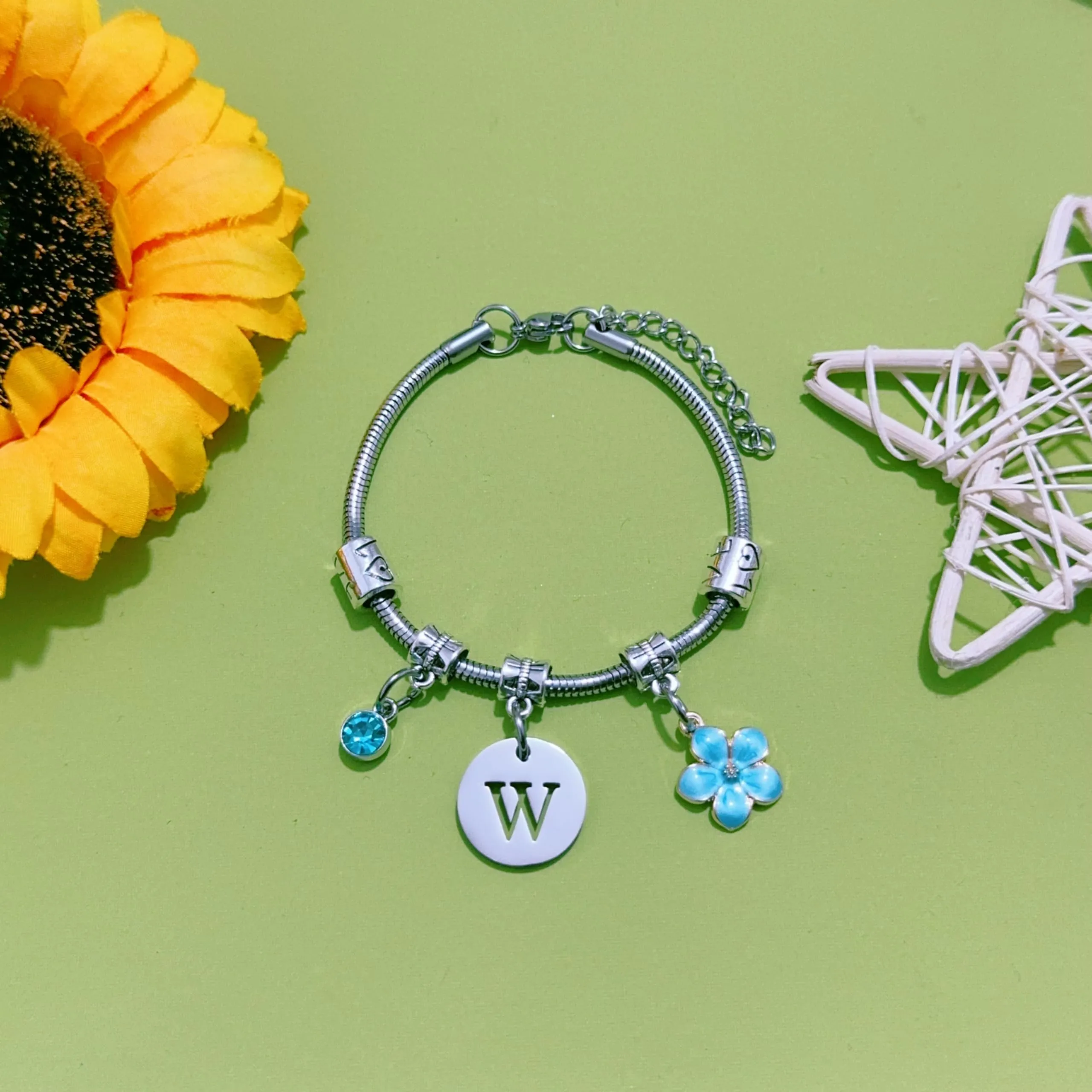 ZYMGUO Bracciale con Iniziale Lettera A-Z in Acciaio Inossidabile Colore Argento (W) - immagine 2
