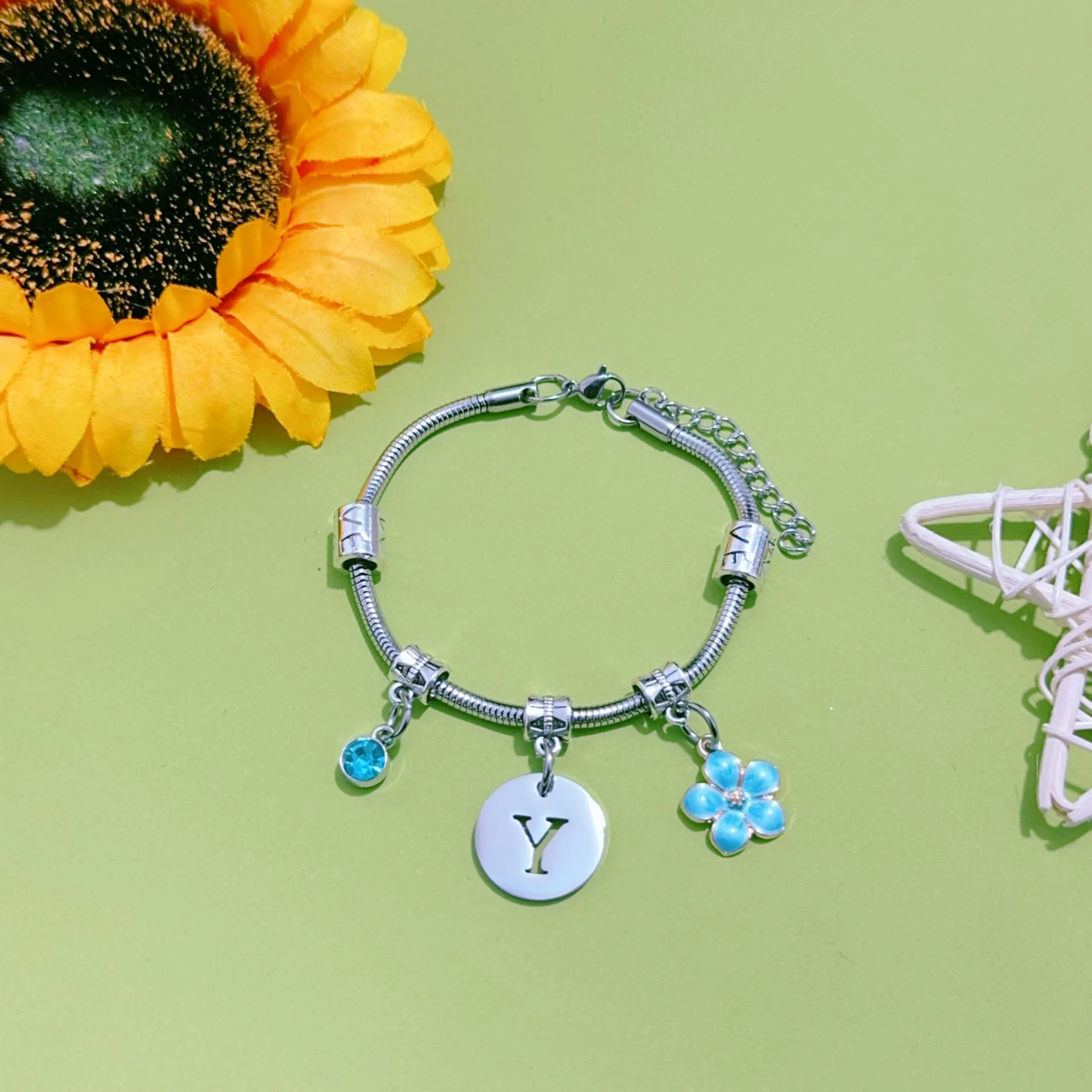 ZYMGUO Bracciale con Iniziale Lettera Y, Acciaio Inossidabile, Colore Argento - immagine 2