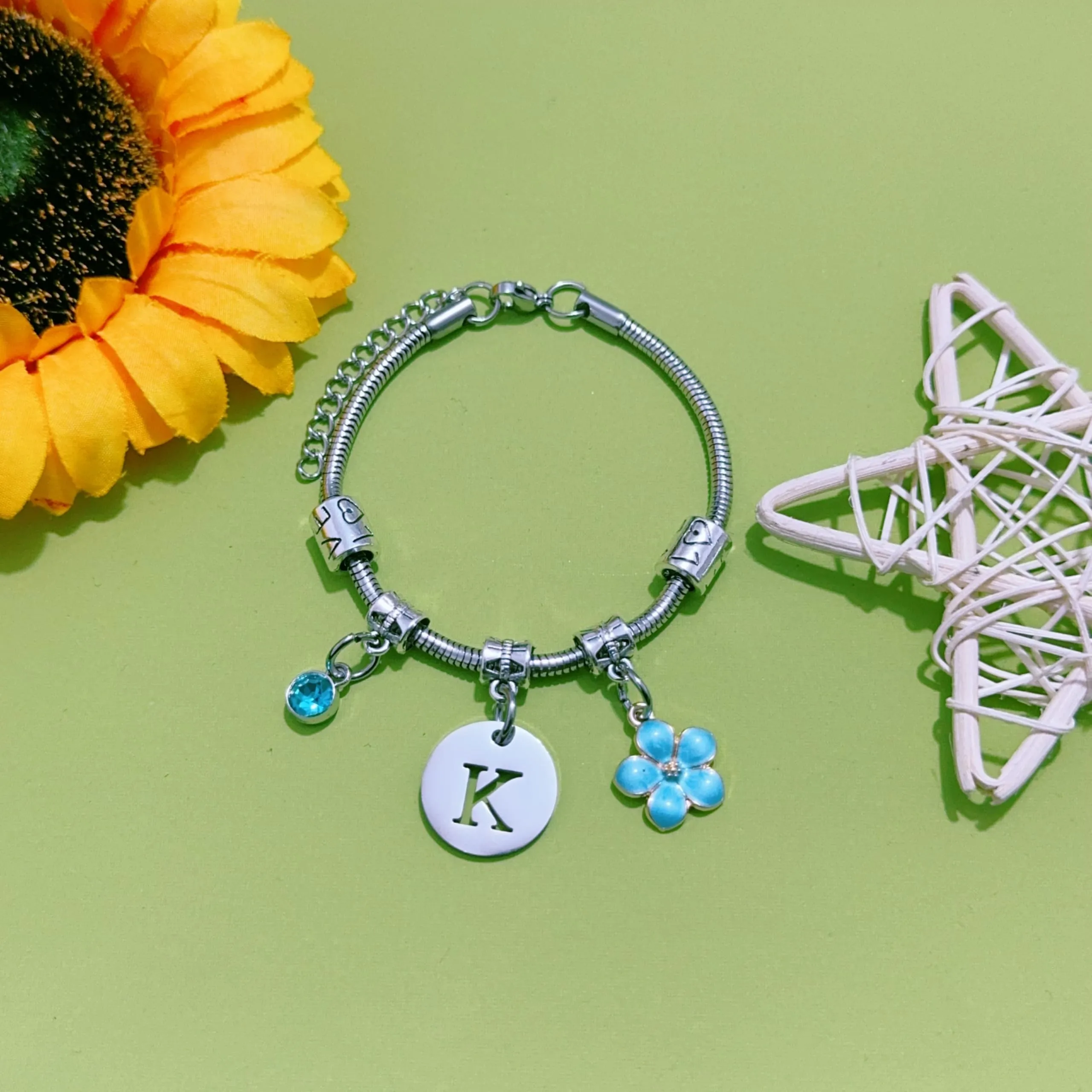 ZYMGUO Bracciale con Iniziale Lettera K in Acciaio Inossidabile Colore Argento - immagine 2