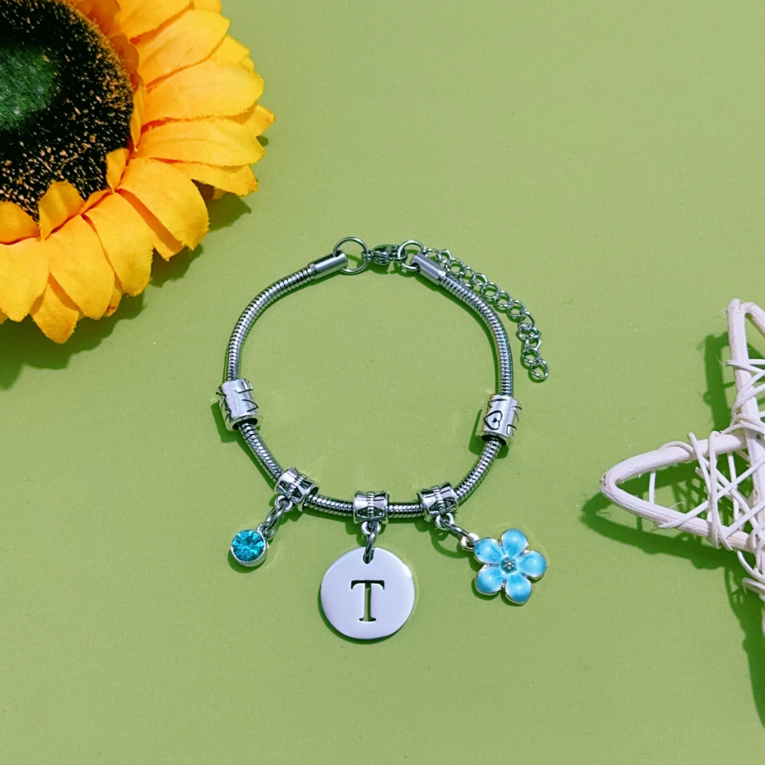 ZYMGUO Bracciale con Iniziale Lettera T in Acciaio Inossidabile, Colore Argento - immagine 2