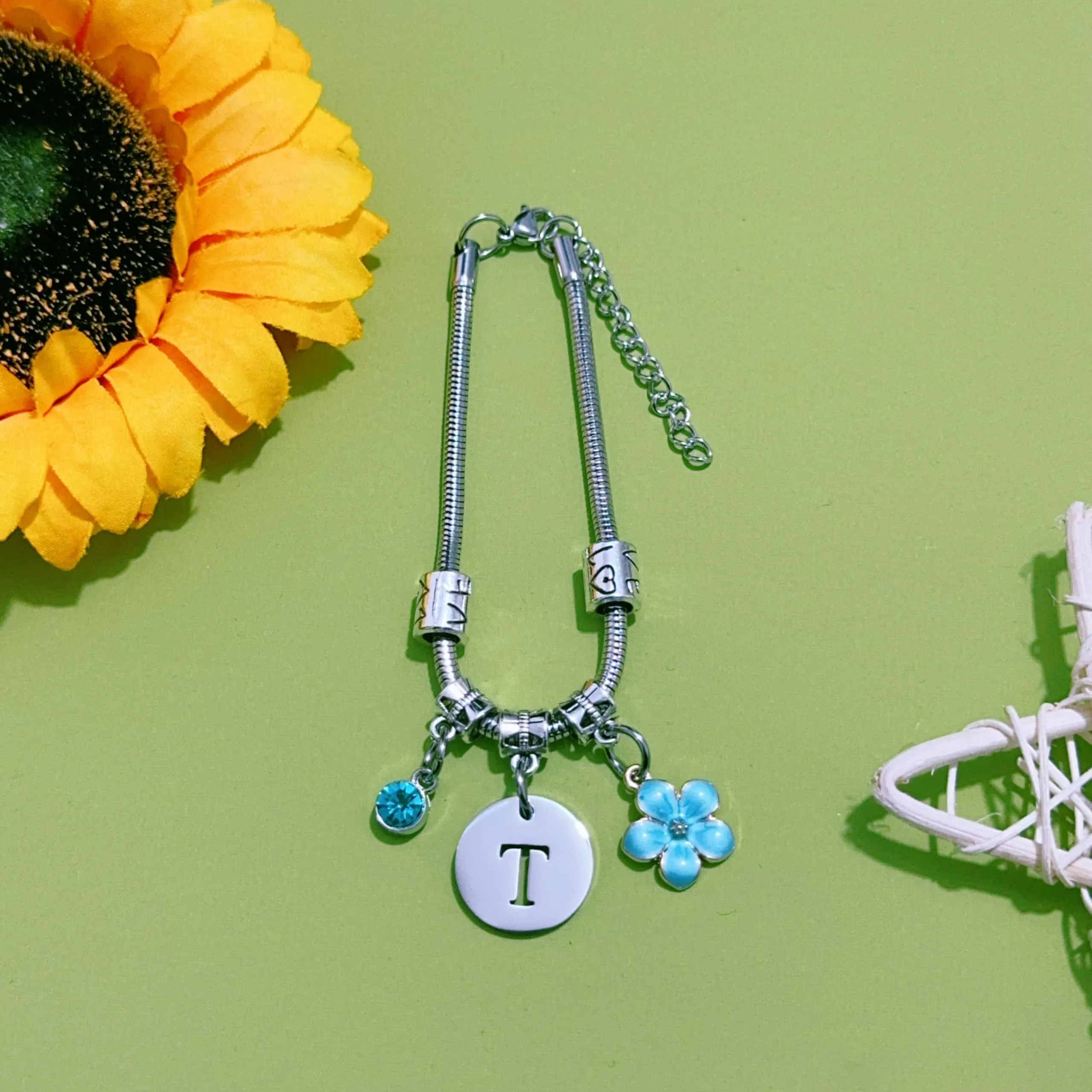 ZYMGUO Bracciale con Iniziale Lettera T in Acciaio Inossidabile, Colore Argento - immagine 3