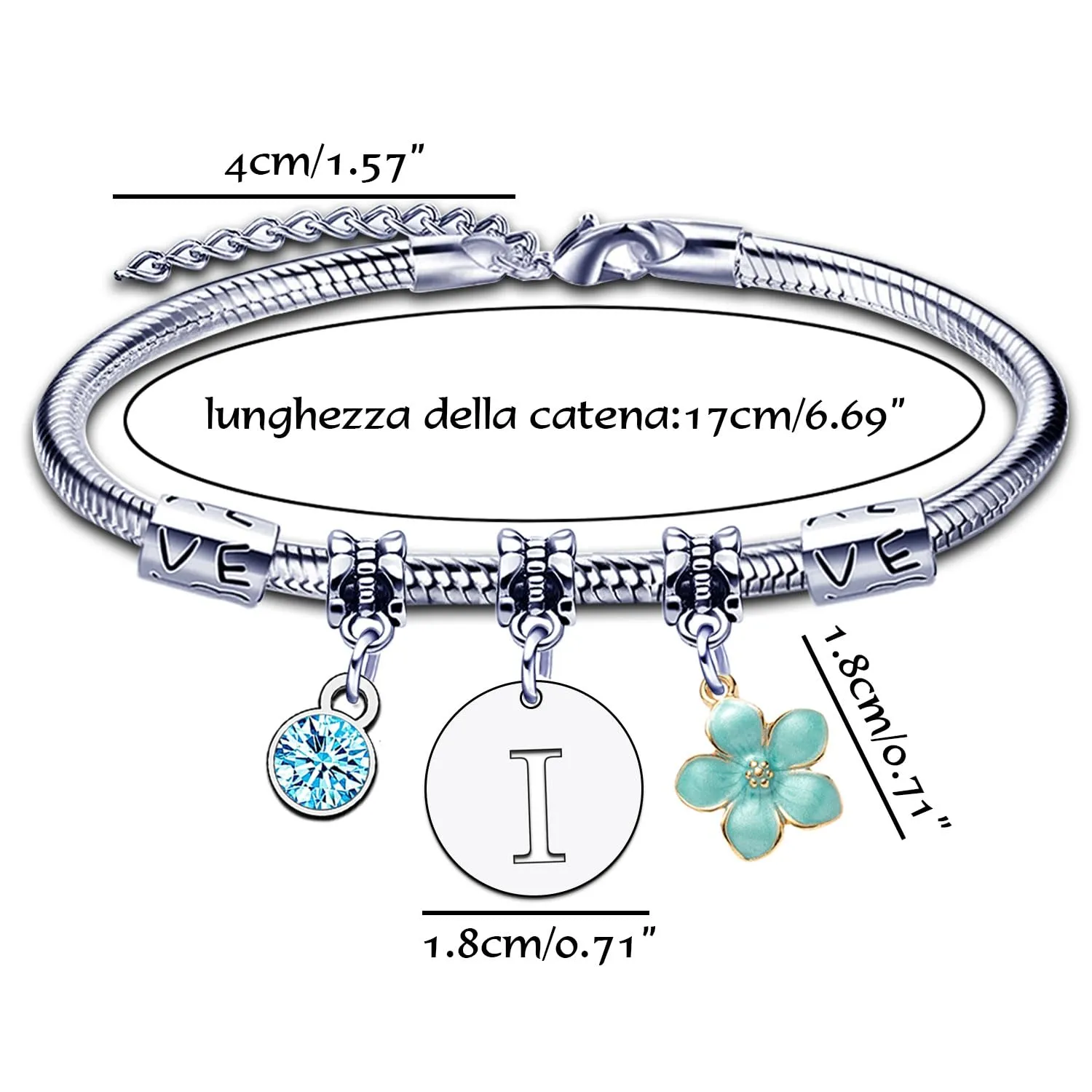 ZYMGUO Bracciale con Iniziale Lettera I in Acciaio Inossidabile Colore Argento - immagine 4