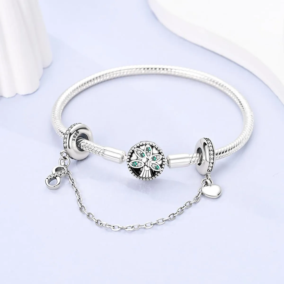 LNQOBU Catena di Sicurezza in Argento 925 a forma di cuore con Chiusura a Clip, Compatibile con Braccialetti Pandora - immagine 2