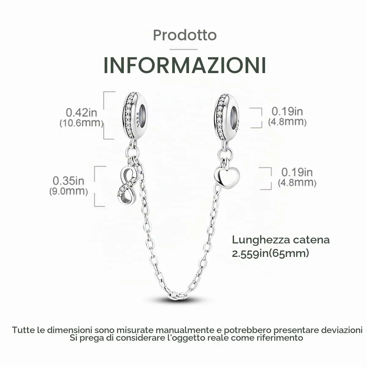 LNQOBU Catena di Sicurezza in Argento 925 a forma di cuore con Chiusura a Clip, Compatibile con Braccialetti Pandora - immagine 3