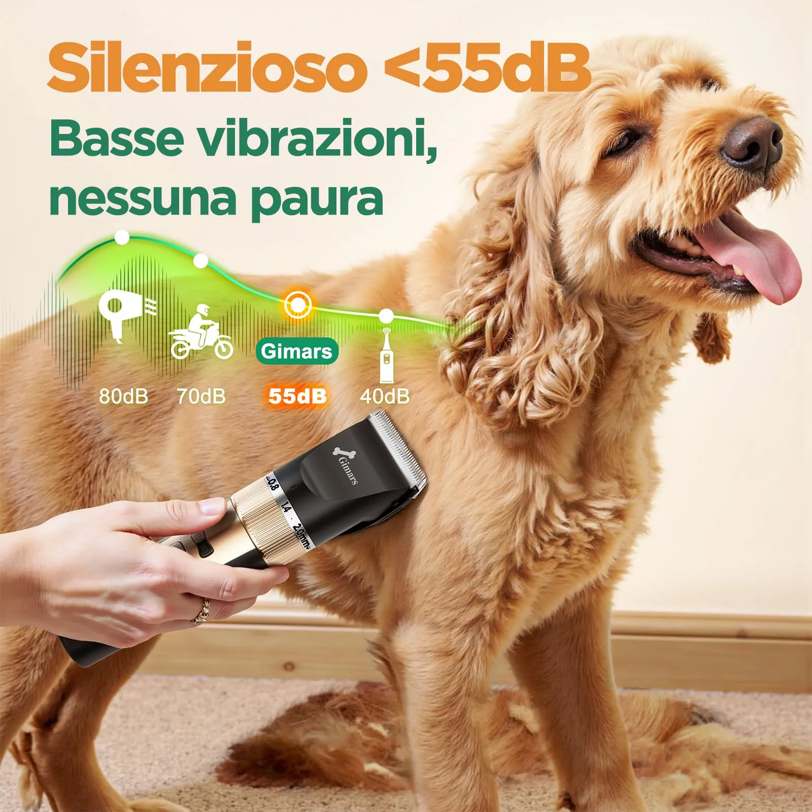 Gimars Tosatrice Professionale 6-in-1 per Cani e Gatti, 7000 RPM, Senza Fili, Ricaricabile USB, Oro - immagine 4