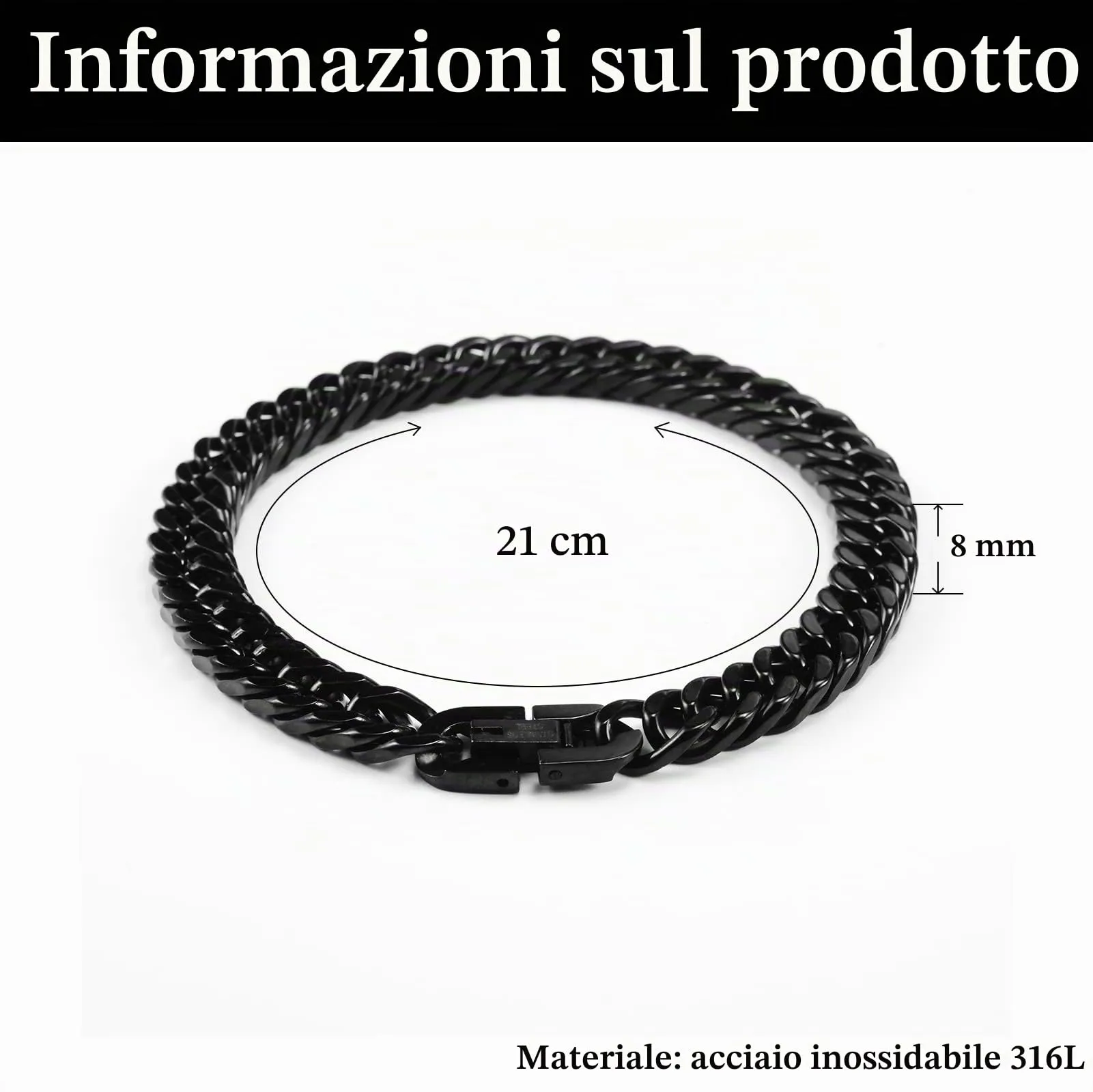 VGWON Bracciale Cubano in Acciaio Inox 316L da 8mm per Uomo, 23 cm - immagine 3