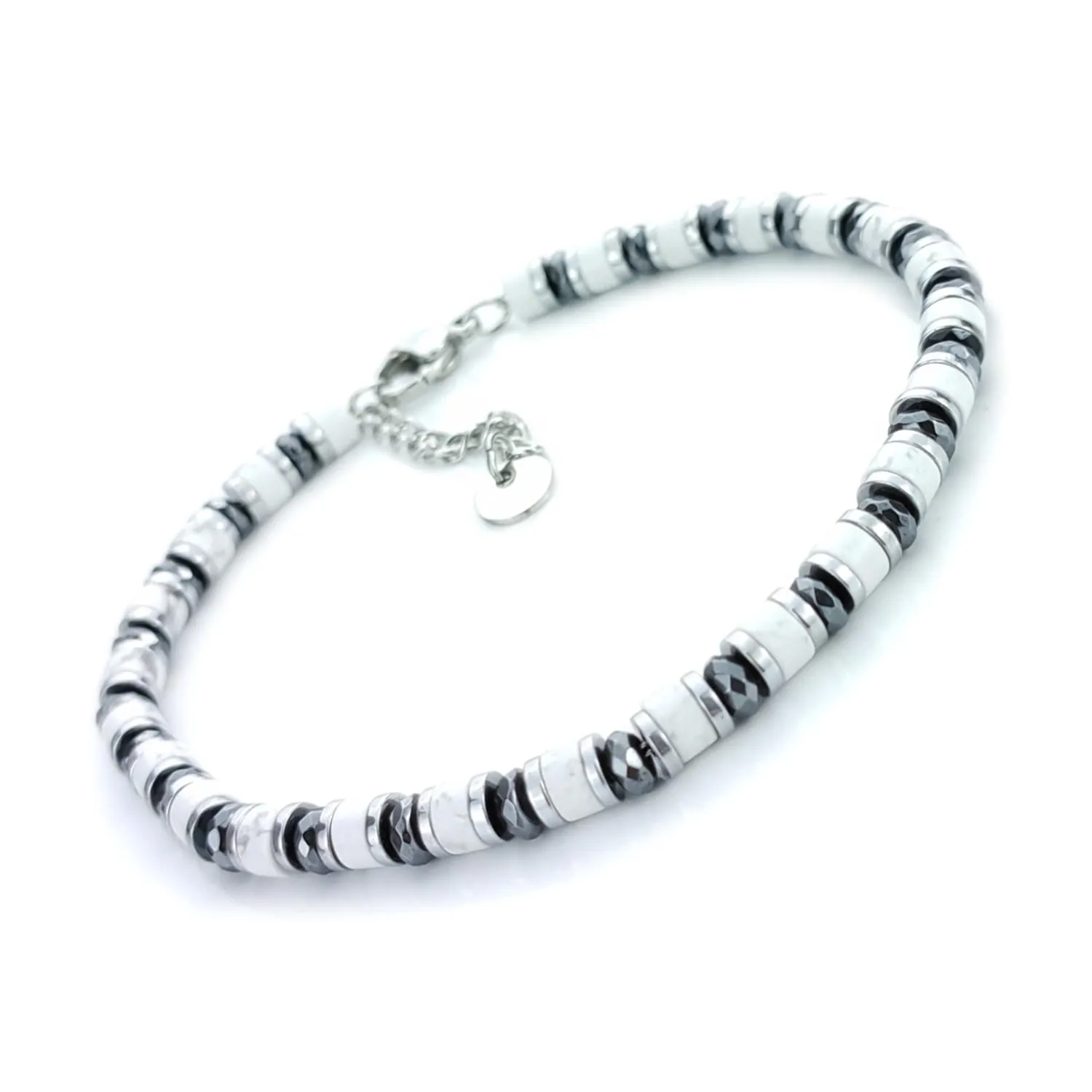 Saga Gioielli Bracciale Uomo Rondelle Pietre Dure Acciaio Aulite Bianca e Cristalli - immagine 1