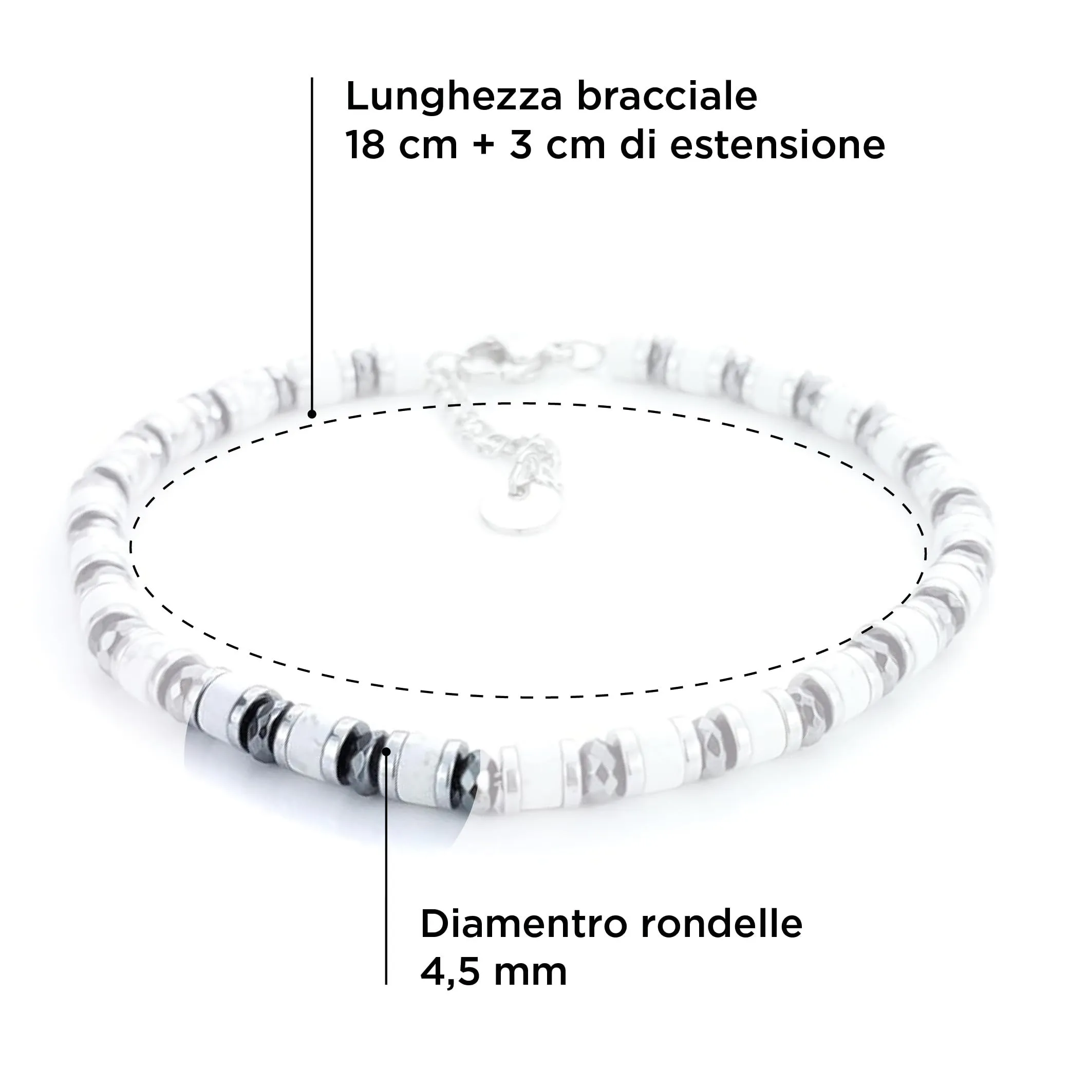 Saga Gioielli Bracciale Uomo Rondelle Pietre Dure Acciaio Aulite Bianca e Cristalli - immagine 2