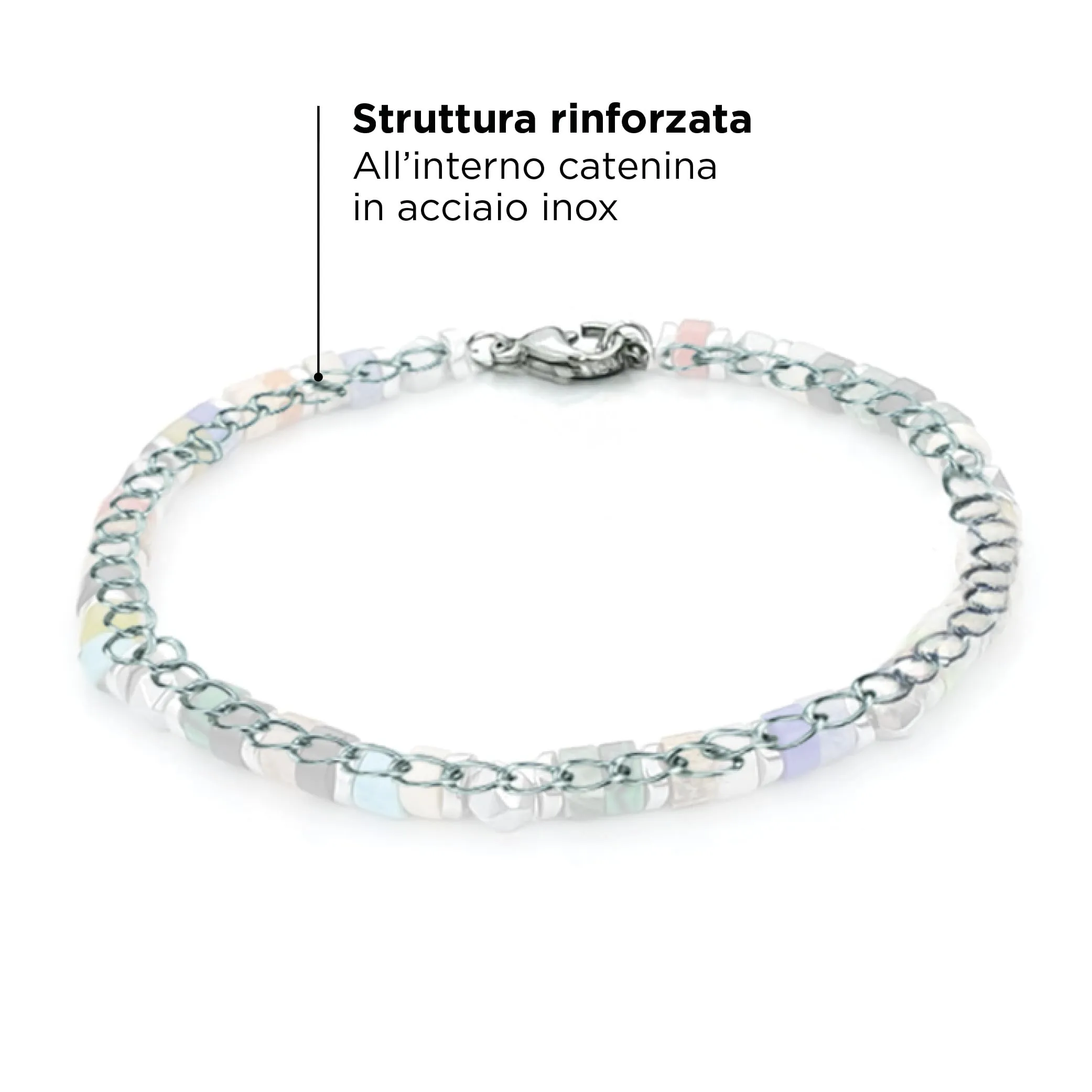 Saga Gioielli Bracciale Uomo Rondelle Pietre Dure Acciaio Aulite Bianca e Cristalli - immagine 3