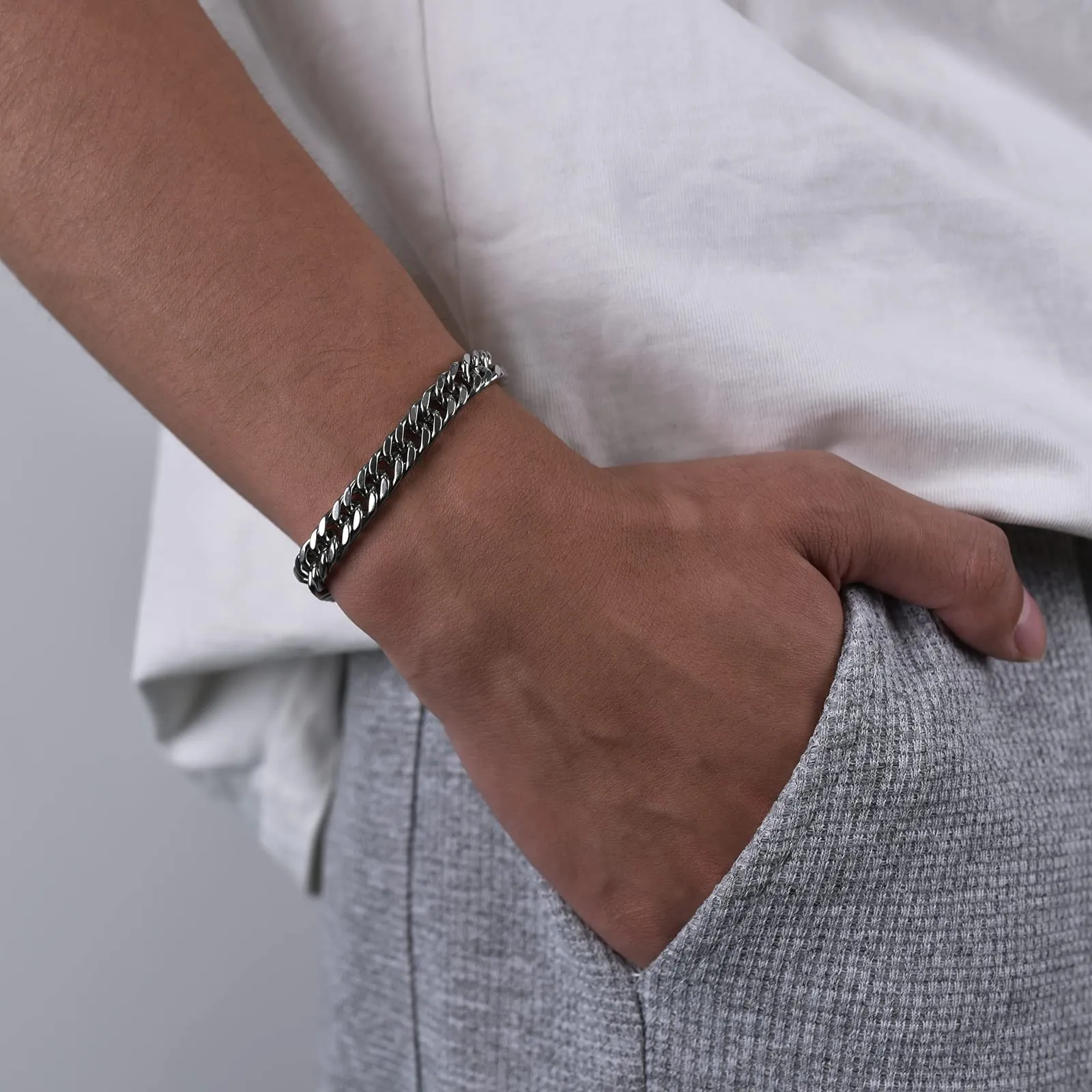 VGWON Bracciale Cubano in Acciaio Inox 316L per Uomo, 8mm - immagine 6