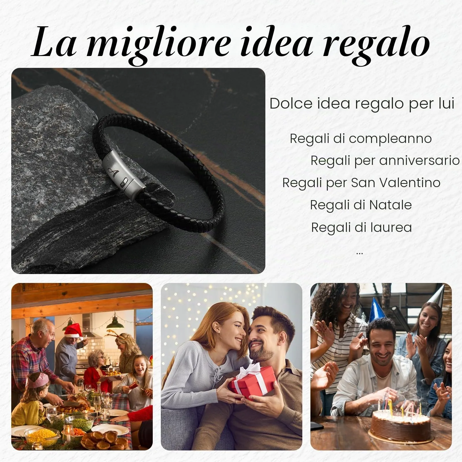 SHIEAGLELD Bracciale da uomo in pelle intrecciata con iniziali A-Z e chiusura magnetica in acciaio inossidabile, 21.5 cm - immagine 7