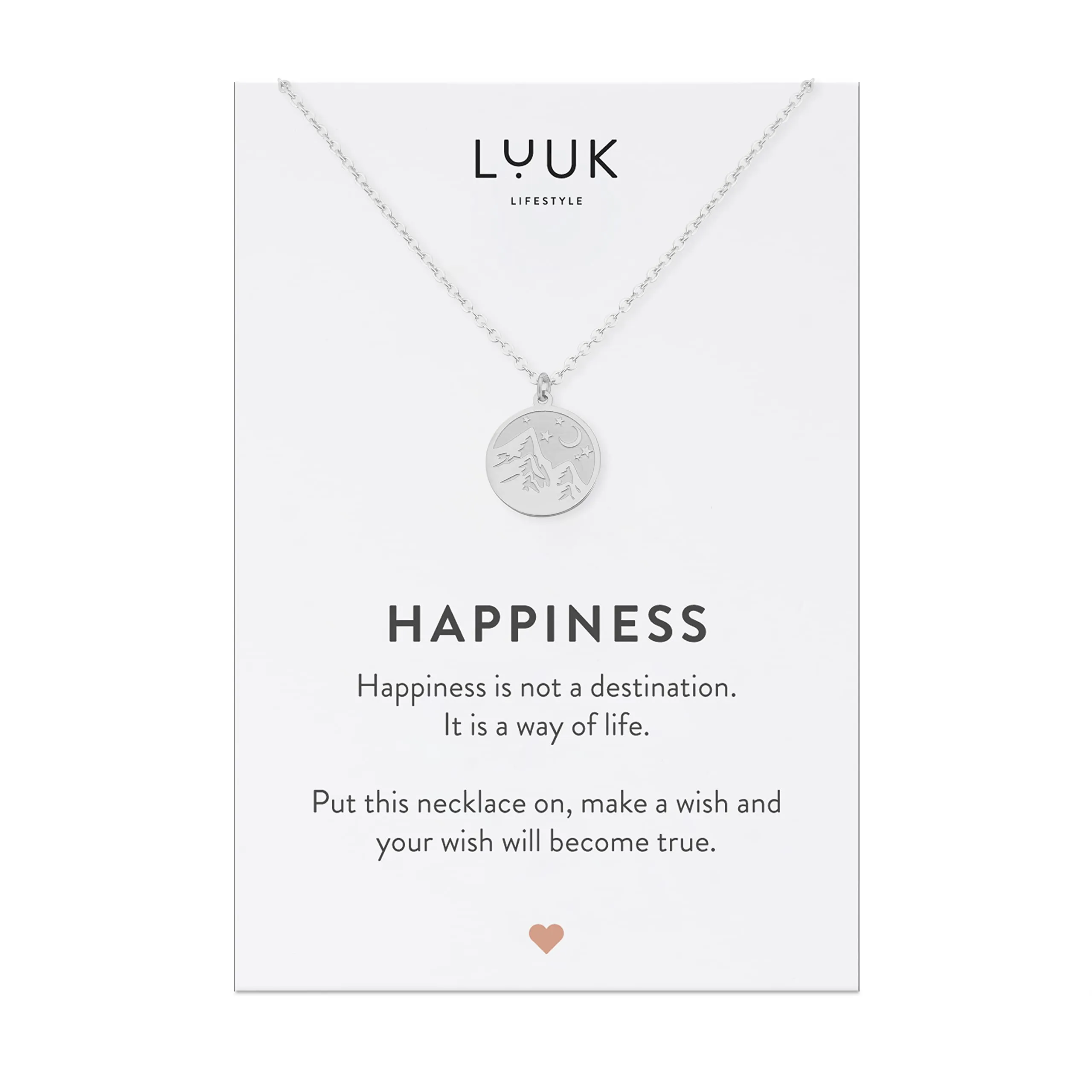 LUUK LIFESTYLE Collana in Acciaio Inox con Ciondolo Montagna, Argento, 50cm - immagine 1
