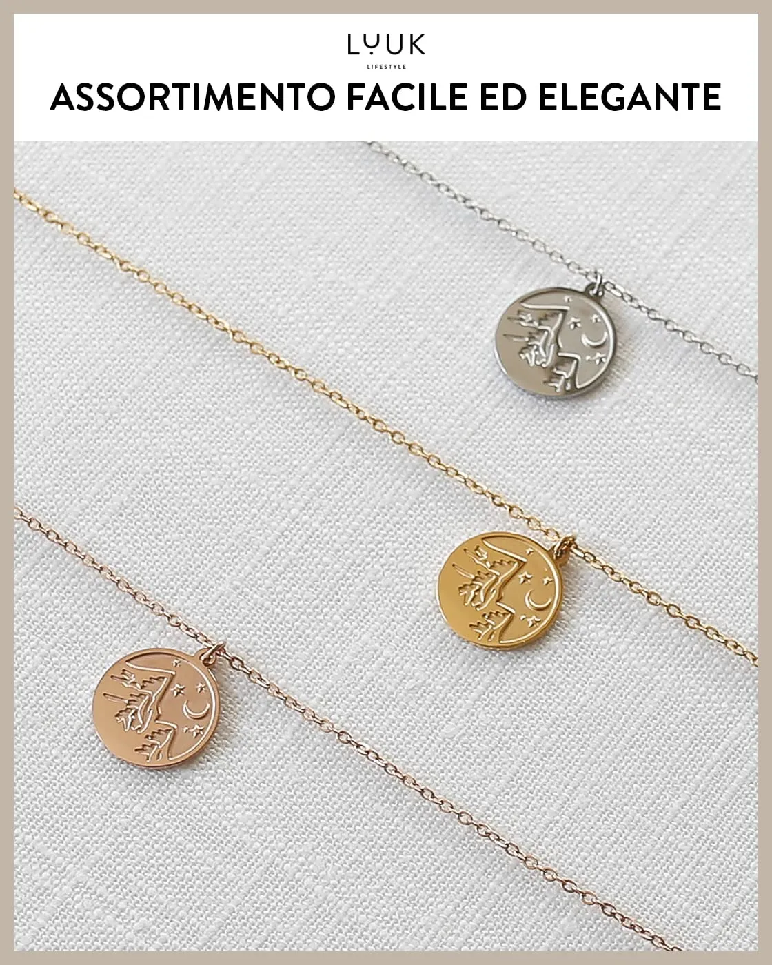LUUK LIFESTYLE Collana in Acciaio Inox con Ciondolo Montagna, Argento, 50cm - immagine 6
