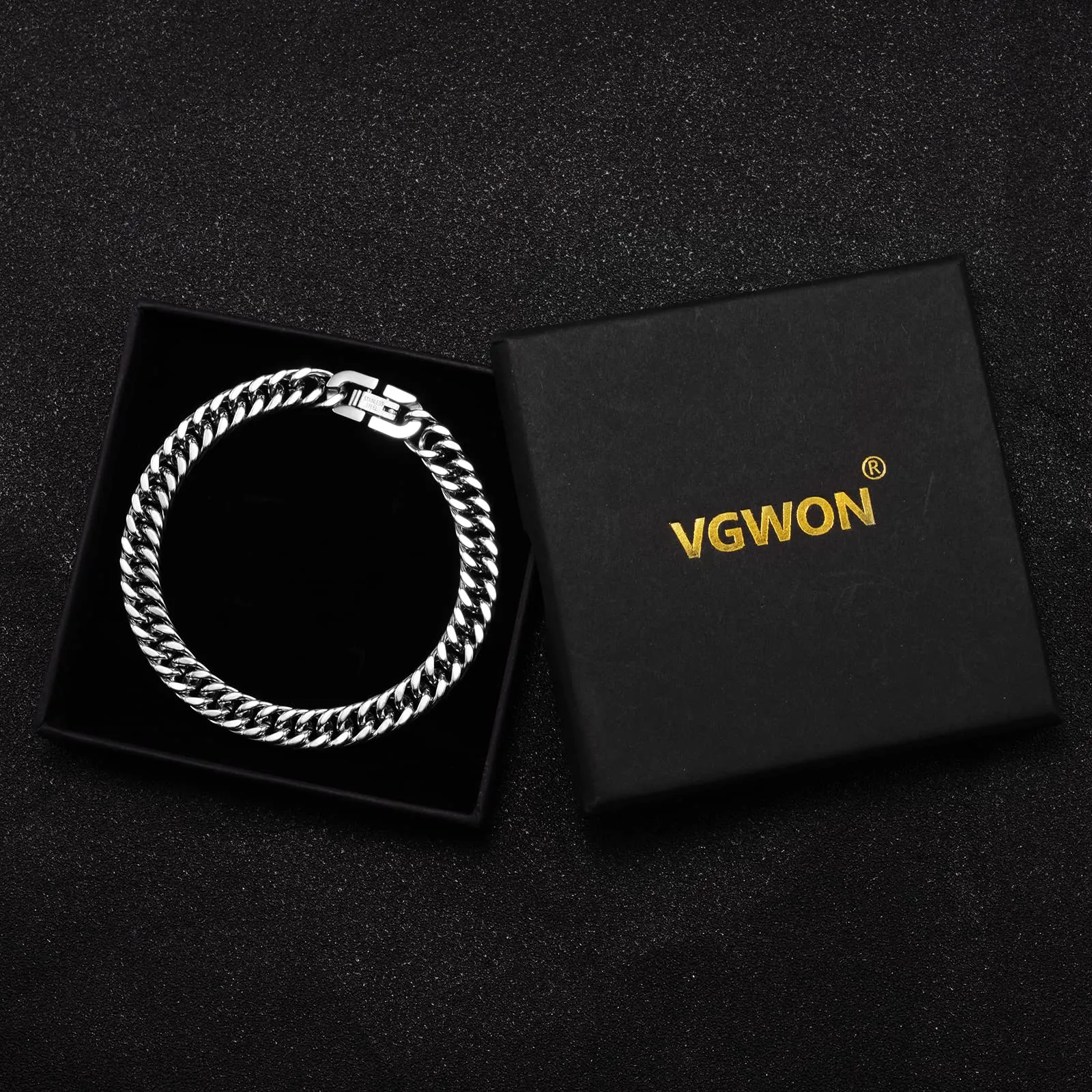 VGWON Bracciale Cubano in Acciaio Inox 316L per Uomo, 8mm, Argento, 23 cm - immagine 5