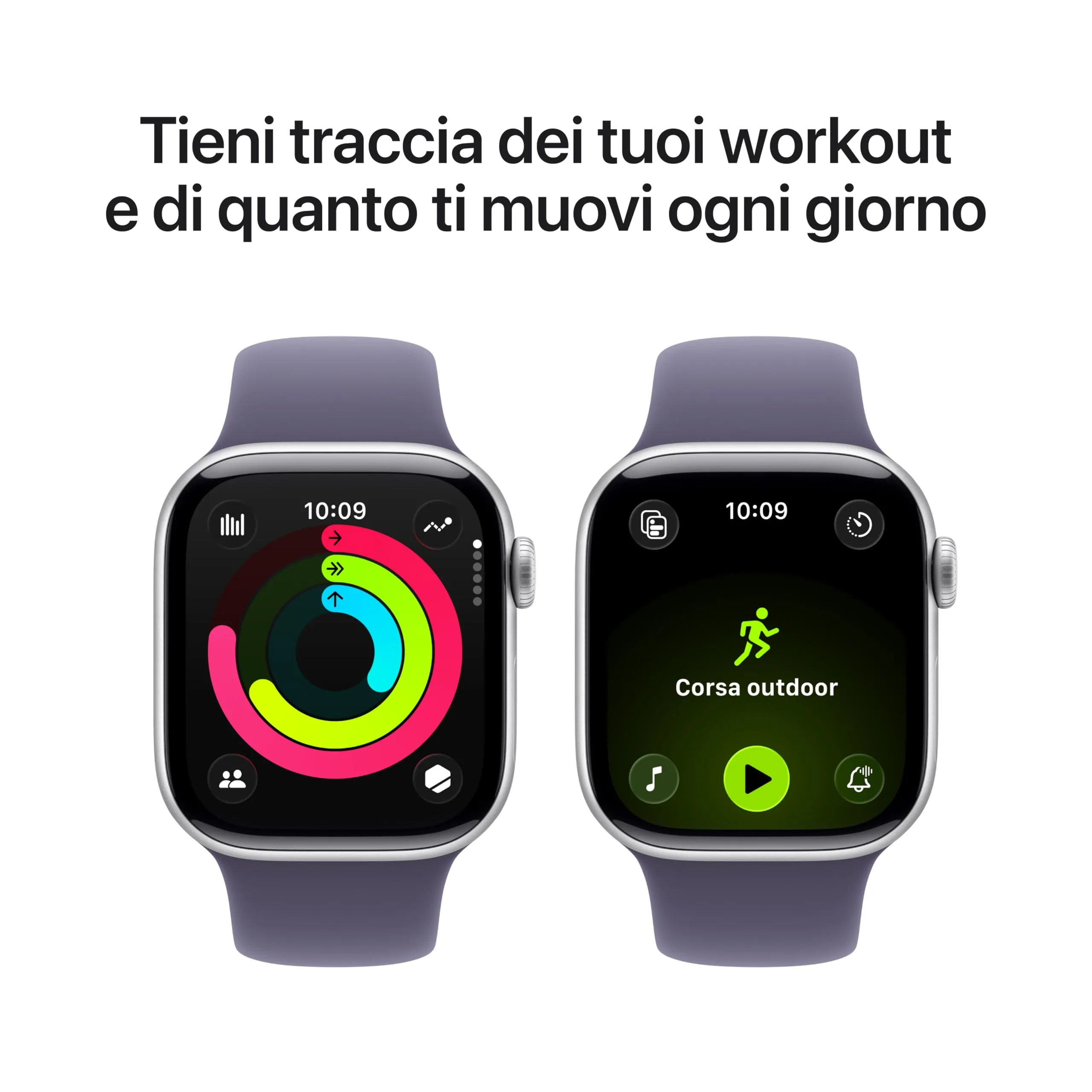 Apple Watch Series 11 GPS + Cellular, Cassa 42 mm Alluminio Argento, Cinturino Sport Viola Nebbia - S/M - immagine 3