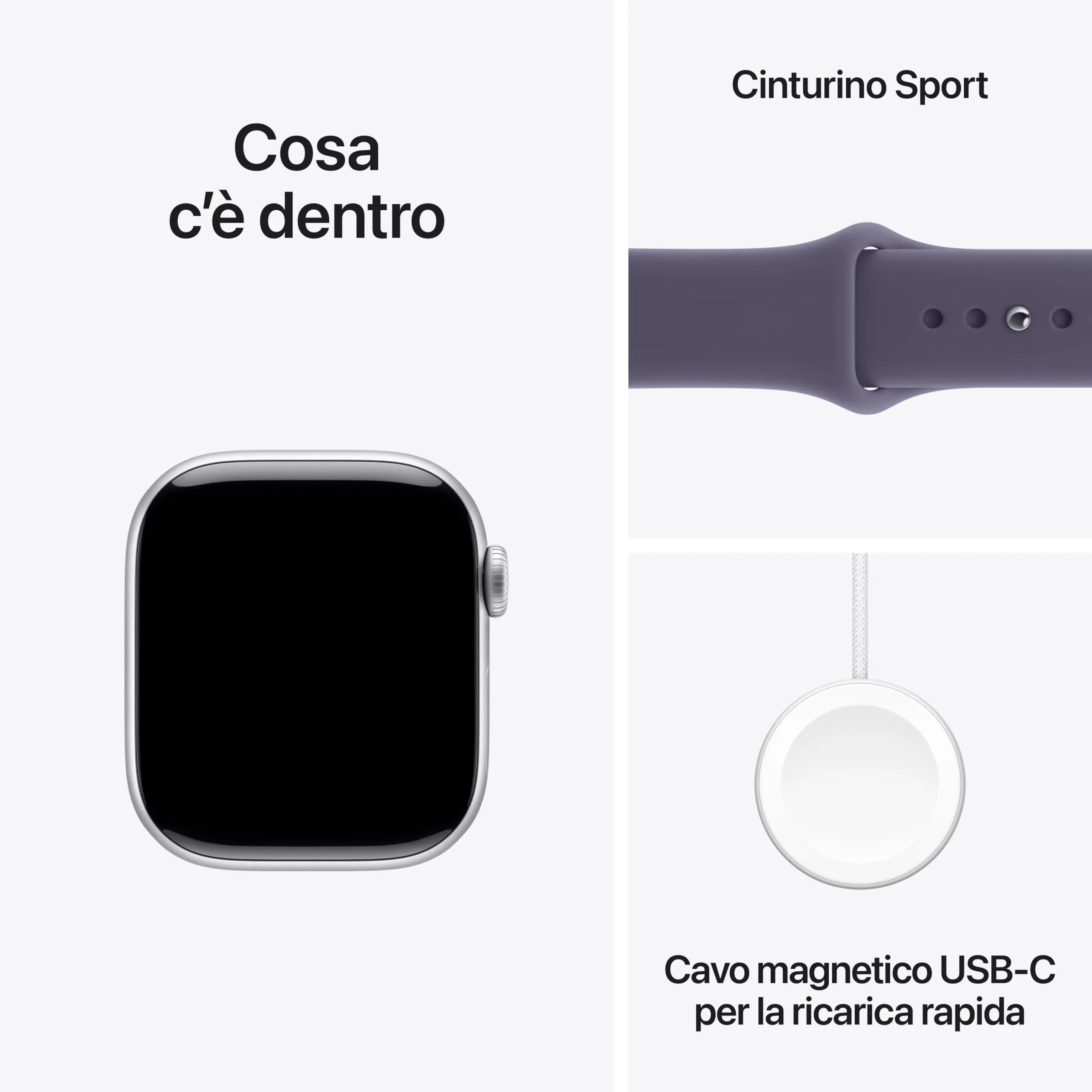Apple Watch Series 11 GPS + Cellular, Cassa 42 mm Alluminio Argento, Cinturino Sport Viola Nebbia - S/M - immagine 6