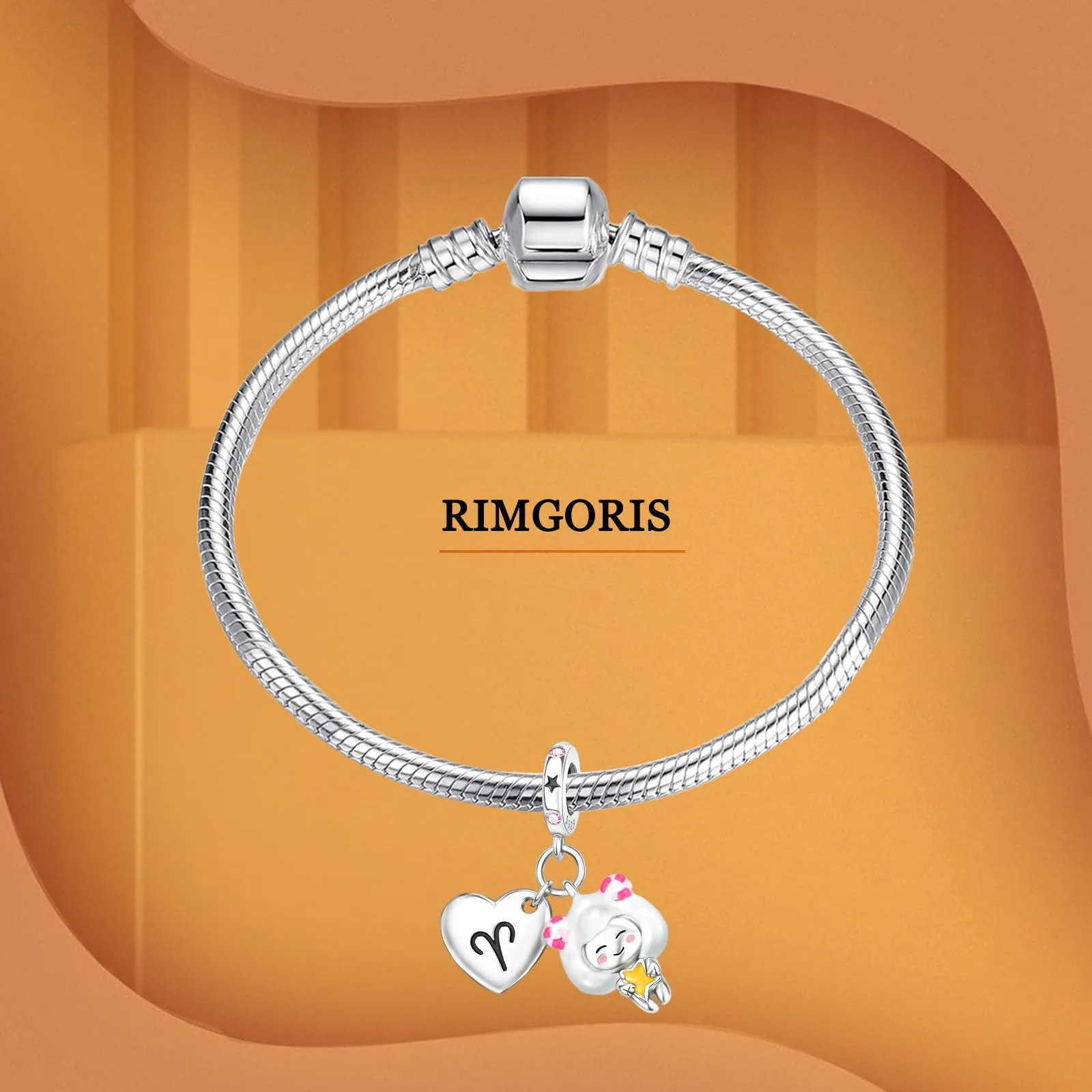 Rimgoris 925 Sterling Silver Aries Constellation Luminous Pendant Charm with Zirconia - immagine 3