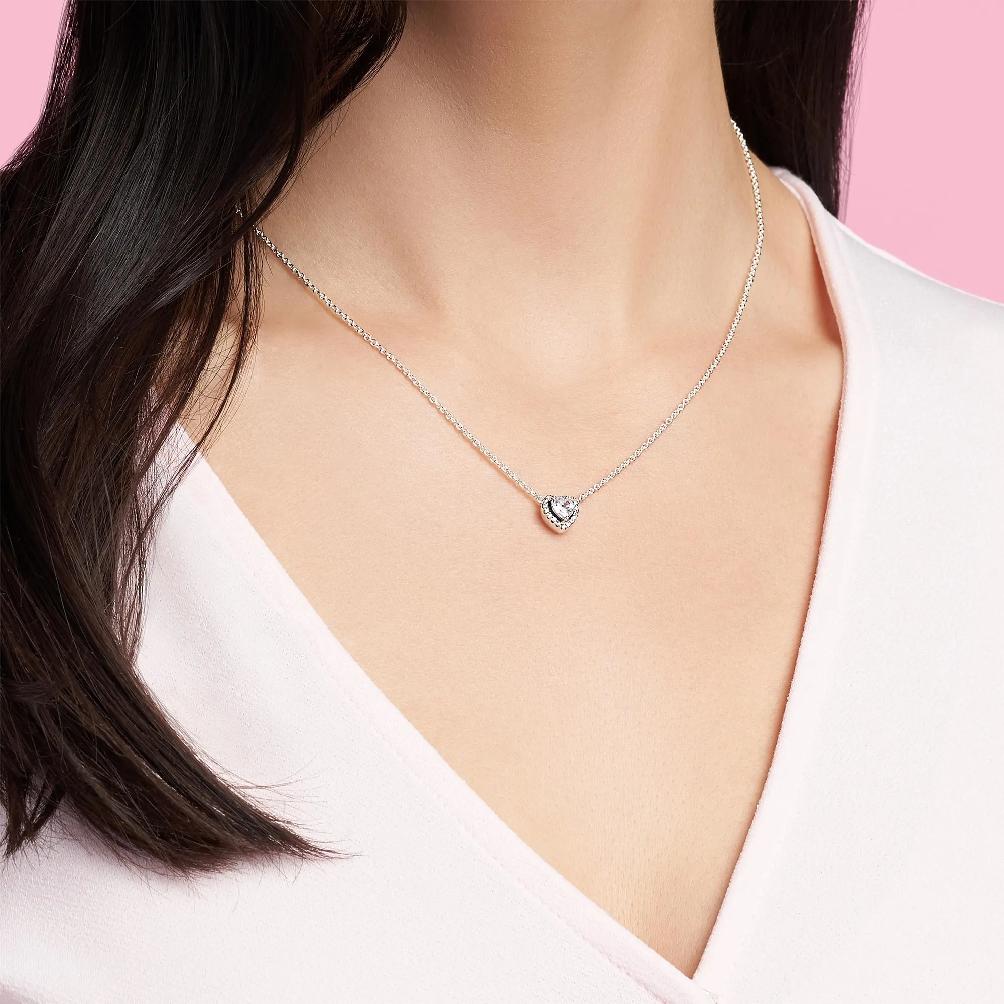 Pandora Timeless Collana con cuore in rilievo in argento Sterling e zirconi cubici trasparenti - immagine 5