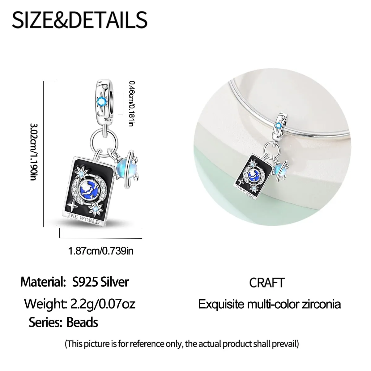 HappyStar 925 Sterling Silver Rose Flower Tarot Card Pendant Charm for Bracelets and Necklaces - immagine 4