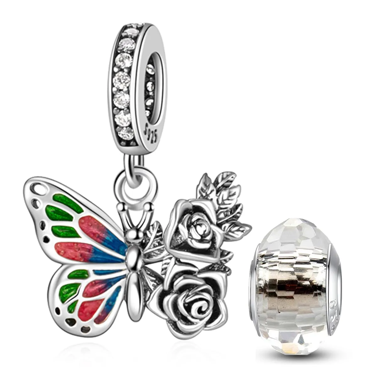 HappyStar 925 Sterling Silver Rose Flower Tarot Card Pendant Charm for Bracelets and Necklaces - immagine 1