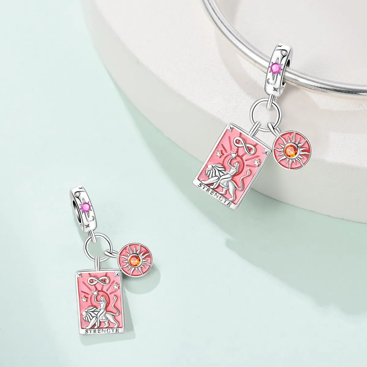 HappyStar 925 Sterling Silver Rose Flower Tarot Card Pendant Charm for Bracelets and Necklaces - immagine 2