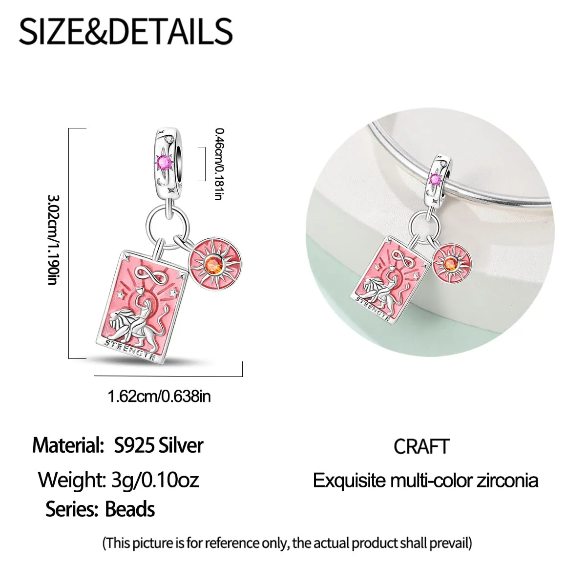 HappyStar 925 Sterling Silver Rose Flower Tarot Card Pendant Charm for Bracelets and Necklaces - immagine 4