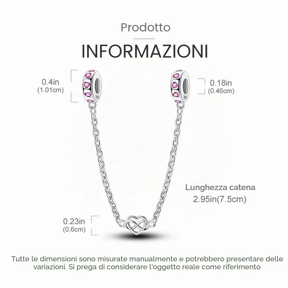 LNQOBU Catena di Sicurezza in Argento 925 con Ciondolo a Cuore, Compatibile con Braccialetti Pandora - immagine 2