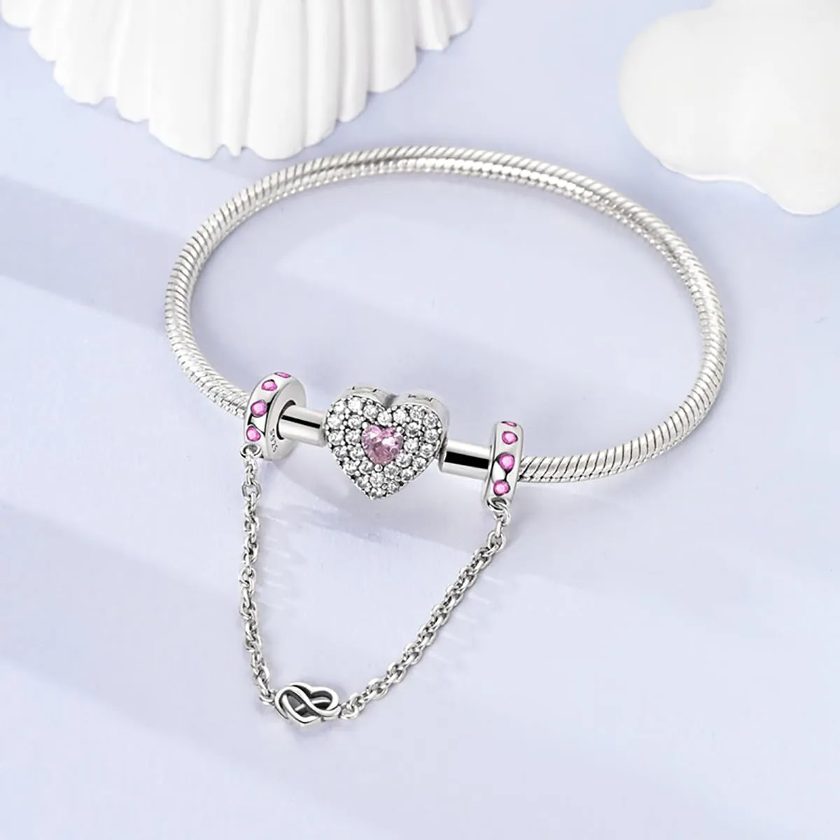 LNQOBU Catena di Sicurezza in Argento 925 con Ciondolo a Cuore, Compatibile con Braccialetti Pandora - immagine 3