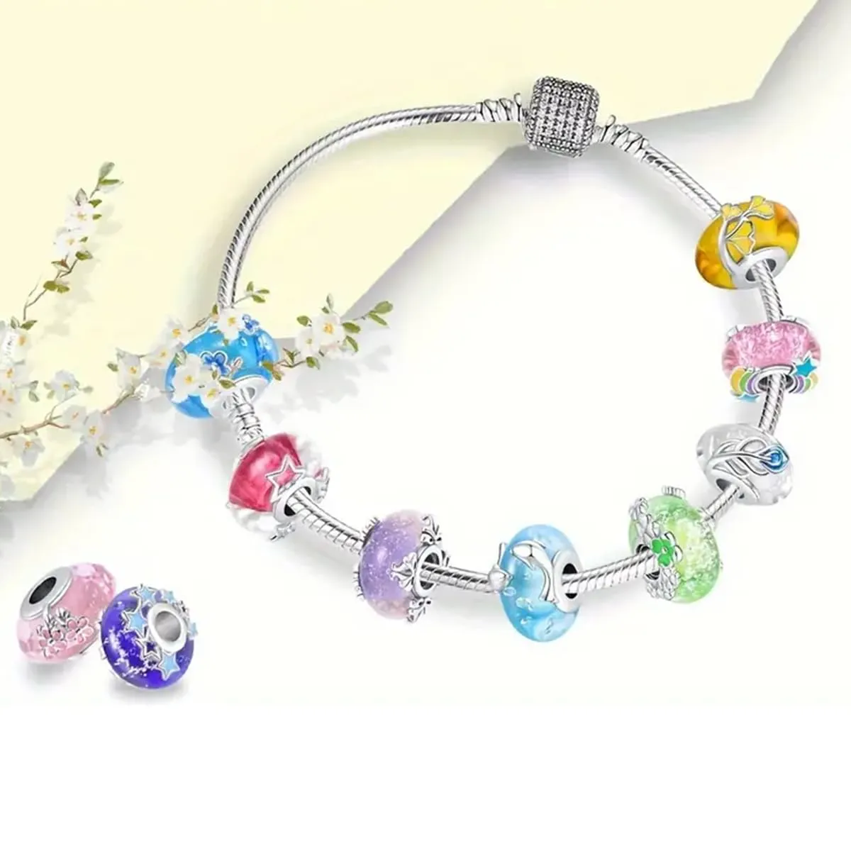 HappyStar 925 Sterling Silver Rose Flower Tarot Card Pendant Charm for Bracelets and Necklaces - immagine 2