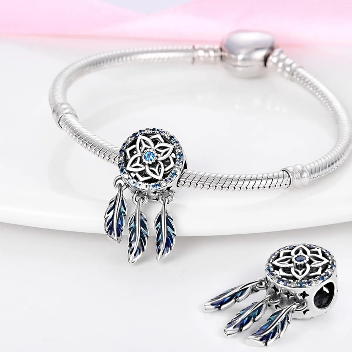 HappyStar 925 Sterling Silver Rose Flower Tarot Card Pendant Charm for Bracelets and Necklaces - immagine 3