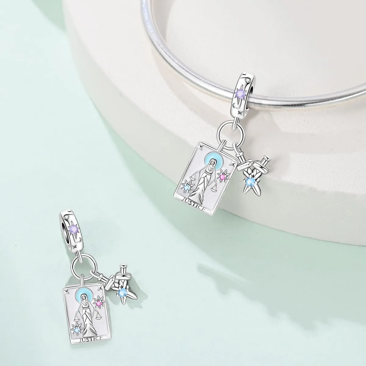 HappyStar 925 Sterling Silver Rose Flower Tarot Card Pendant Charm for Bracelets and Necklaces - immagine 2