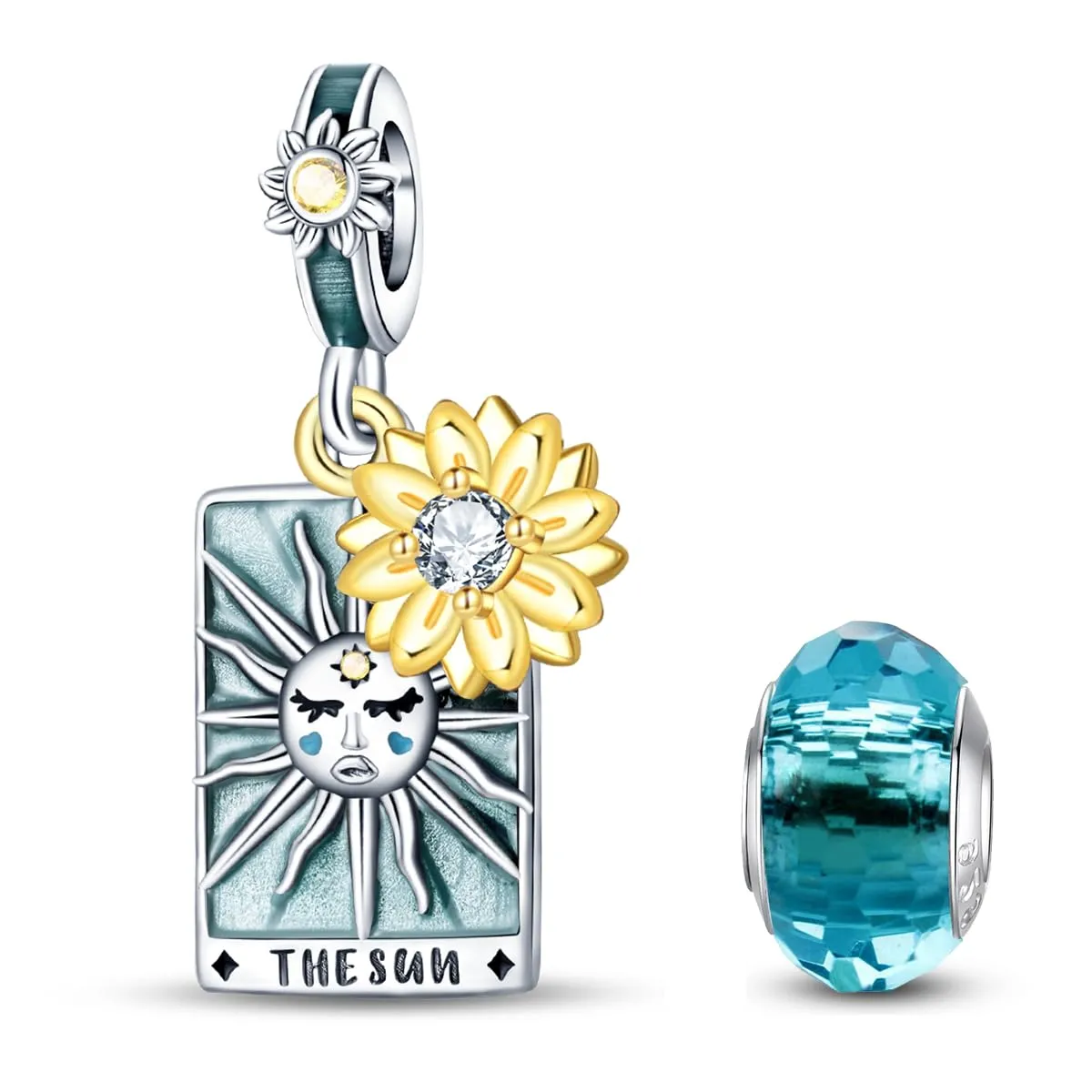 HappyStar 925 Sterling Silver Rose Flower Tarot Card Pendant Charm for Bracelets and Necklaces - immagine 1