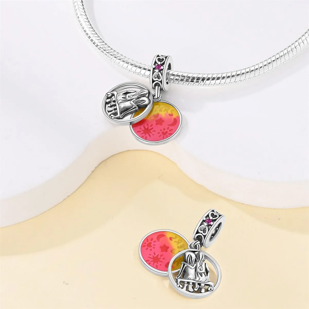 HappyStar 925 Sterling Silver Rose Flower Tarot Card Pendant Bead Charm for Bracelets and Necklaces - immagine 2