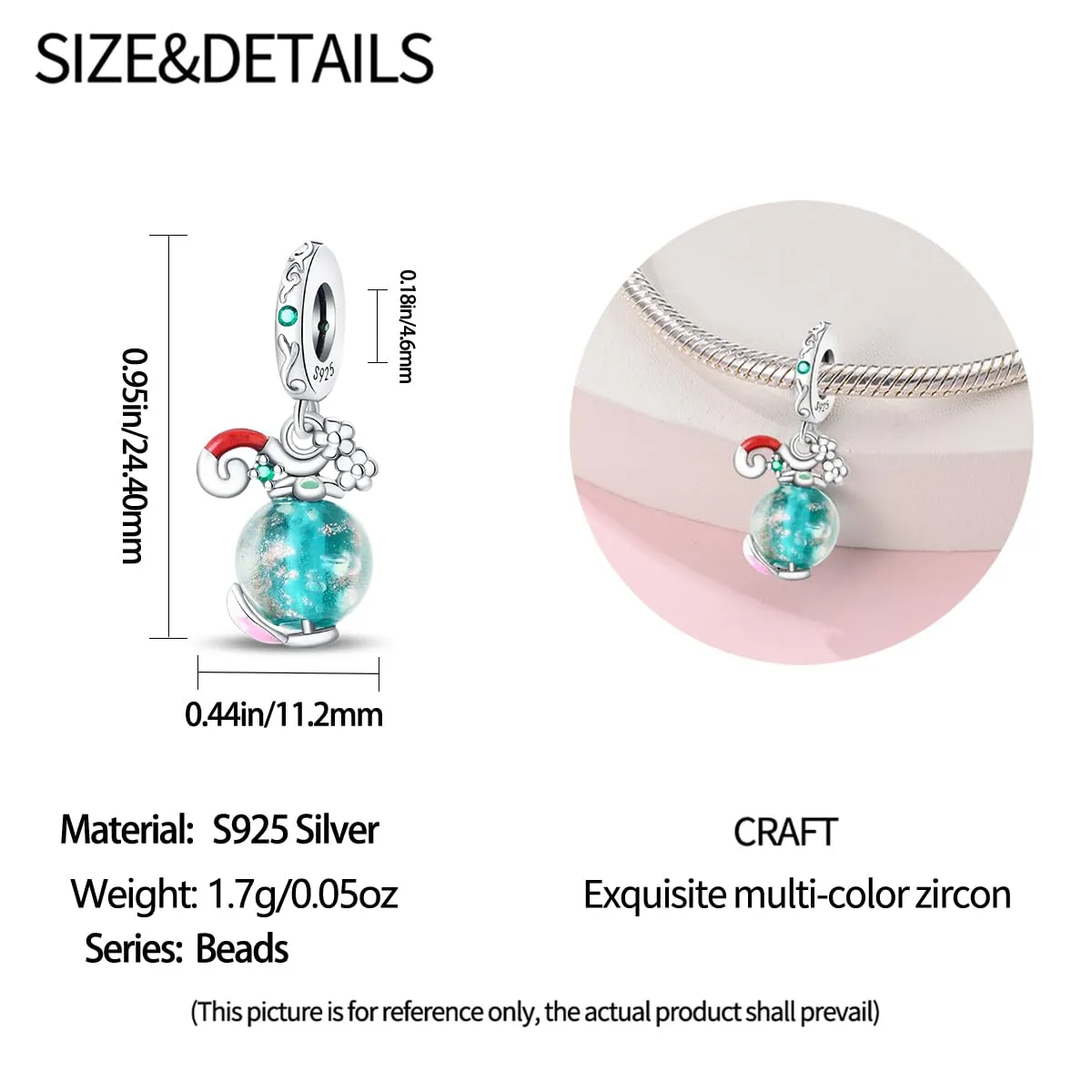 HappyStar 925 Sterling Silver Rose Flower Tarot Card Pendant Bead Charm for Bracelets and Necklaces - immagine 3