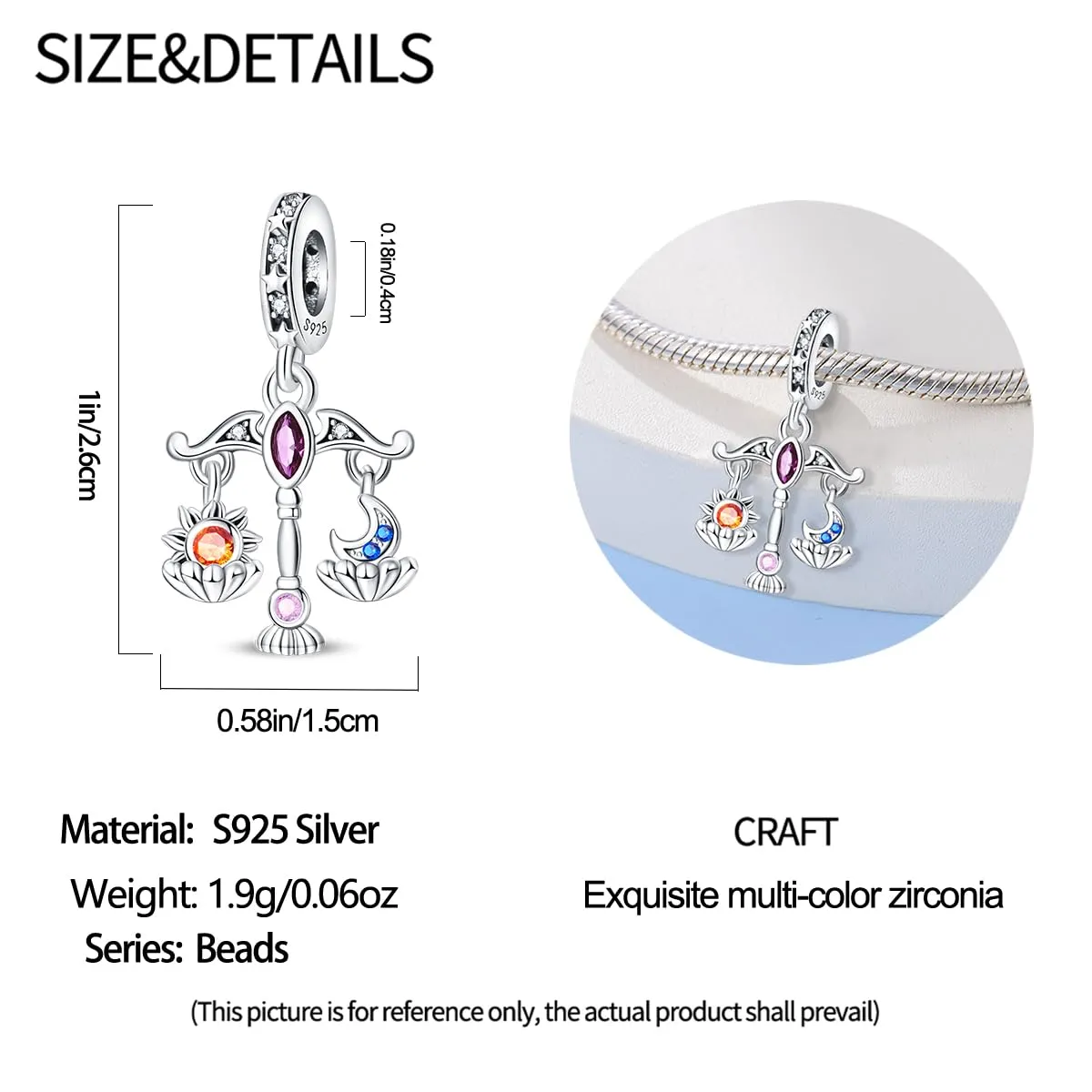 HappyStar 925 Sterling Silver Rose Flower Tarot Card Pendant Charm - immagine 4