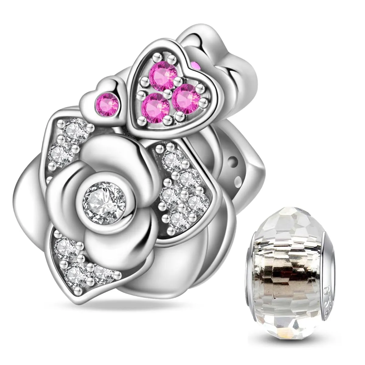 HappyStar 925 Sterling Silver Rose Flower Tarot Card Pendant Bead Charm for Bracelets and Necklaces - immagine 1