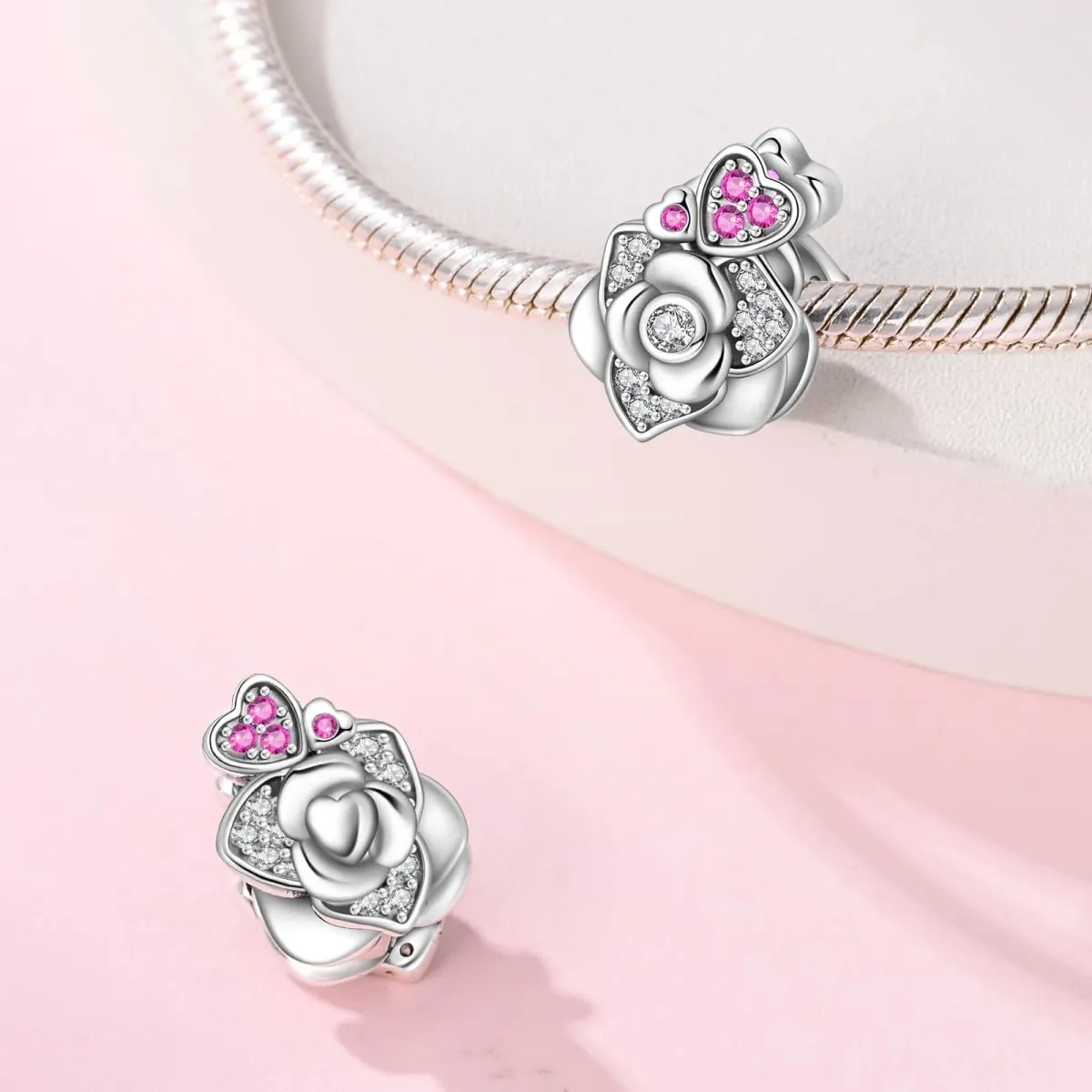 HappyStar 925 Sterling Silver Rose Flower Tarot Card Pendant Bead Charm for Bracelets and Necklaces - immagine 2