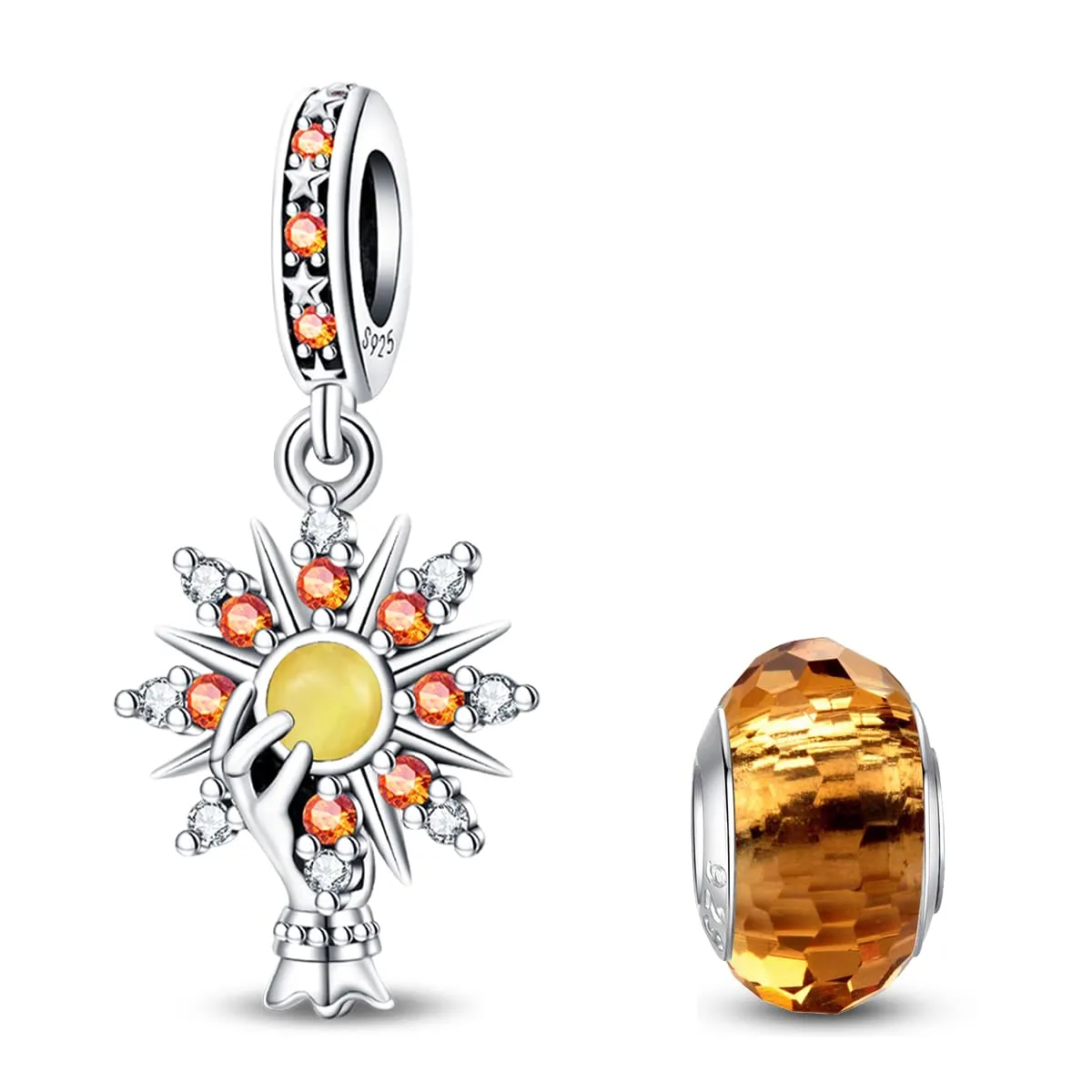 HappyStar 925 Sterling Silver Rose Flower Tarot Card Pendant Bead Charm for Bracelets and Necklaces - immagine 1