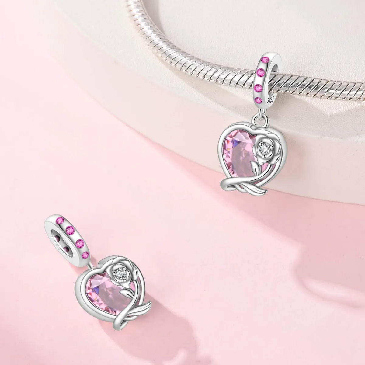 HappyStar 925 Sterling Silver Rose Flower Tarot Card Pendant Bead Charm for Bracelets and Necklaces - immagine 2