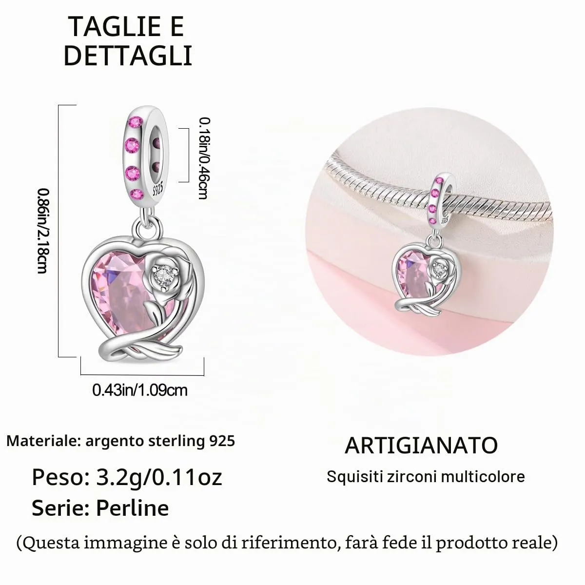 HappyStar 925 Sterling Silver Rose Flower Tarot Card Pendant Bead Charm for Bracelets and Necklaces - immagine 4