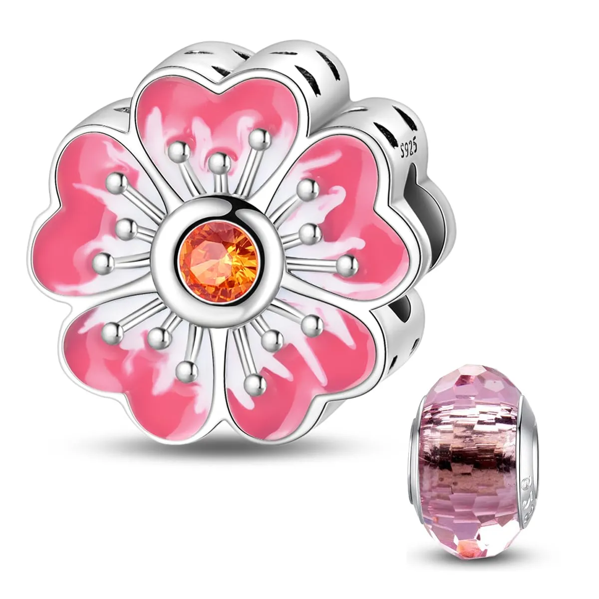HappyStar 925 Sterling Silver Rose Flower Tarot Card Pendant Bead Charm for Bracelets and Necklaces - immagine 1