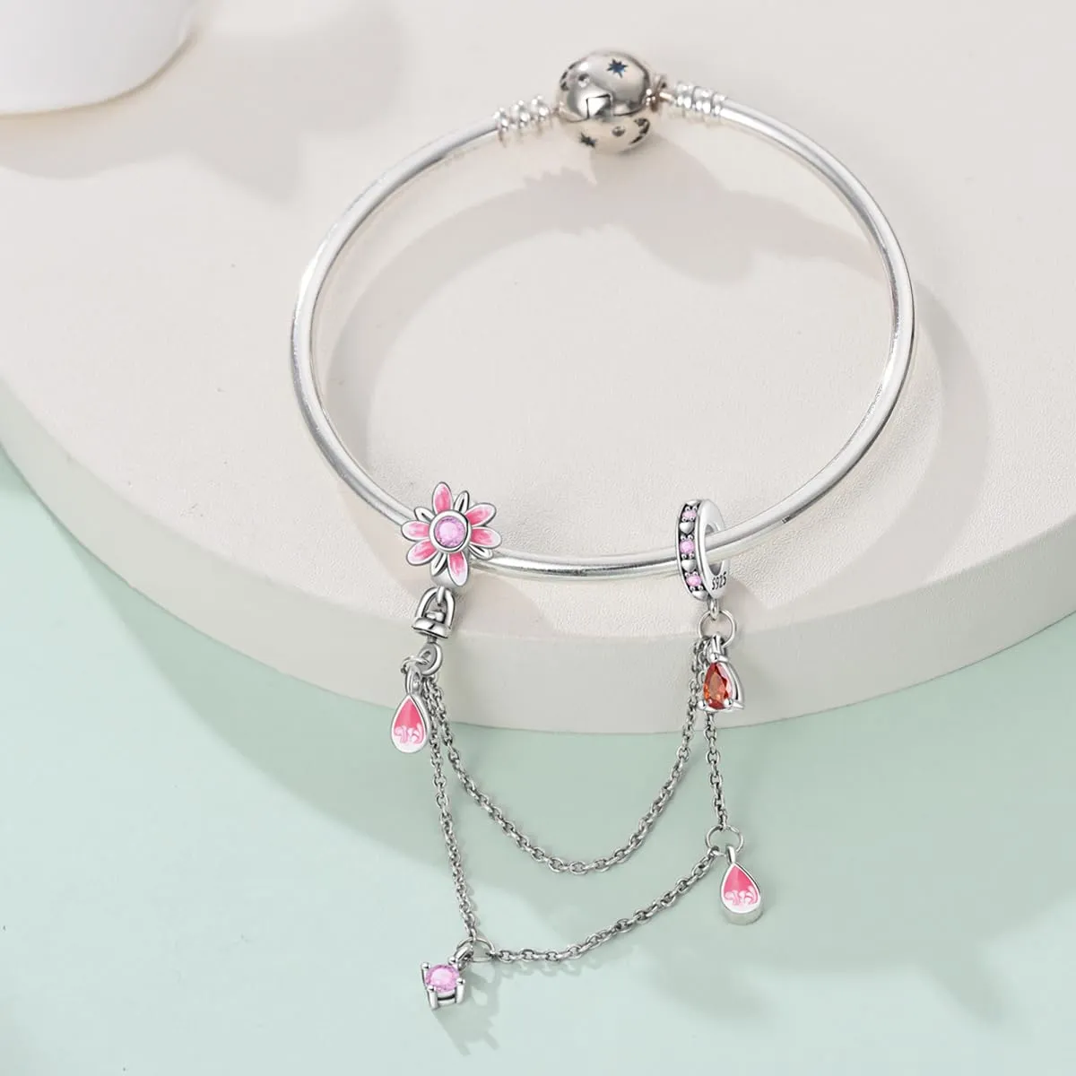 LNQOBU Catena di Sicurezza in Argento 925 con Ciondolo a Cuore per Bracciali Pandora - immagine 2