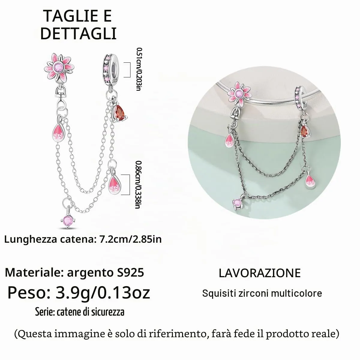 LNQOBU Catena di Sicurezza in Argento 925 con Ciondolo a Cuore per Bracciali Pandora - immagine 5