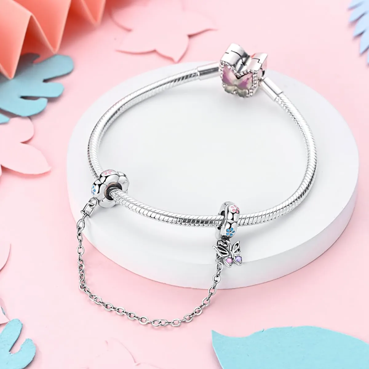 LNQOBU Catena di Sicurezza in Argento 925 con Ciondolo a Cuore, Compatibile con Braccialetti Pandora - immagine 2