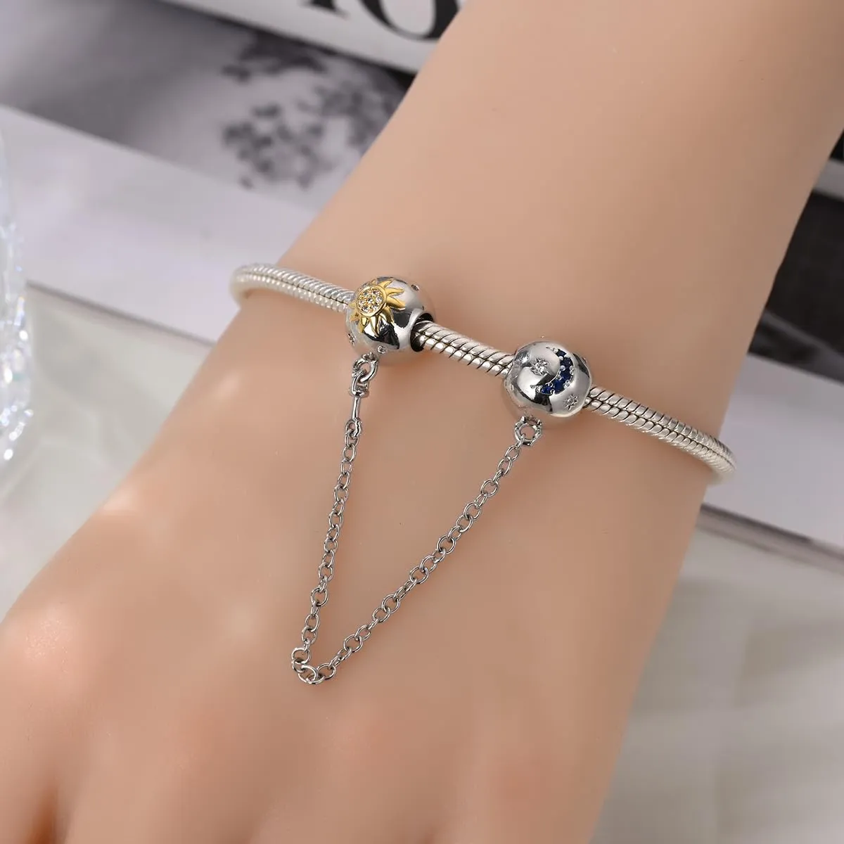 LNQOBU Catena di Sicurezza in Argento 925 con Ciondolo a Cuore, Compatibile con Pandora - immagine 2