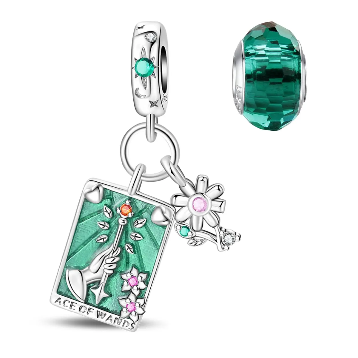 HappyStar 925 Sterling Silver Rose Flower Tarot Card Pendant Bead Charm for Bracelets and Necklaces - immagine 1