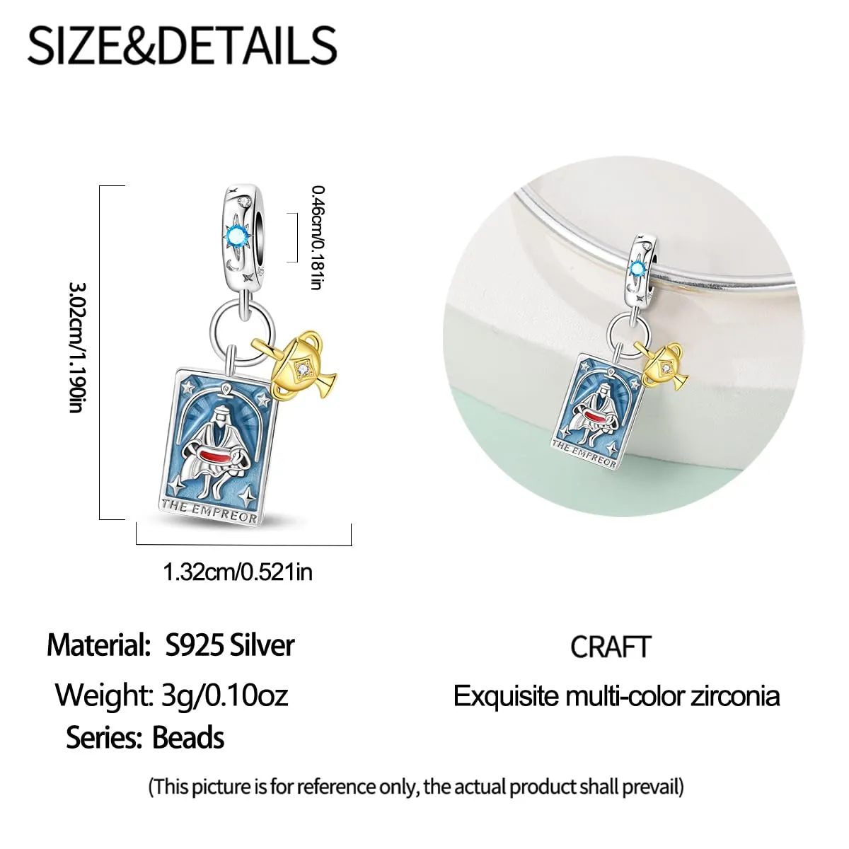 HappyStar 925 Sterling Silver Rose Flower Tarot Card Pendant Charm for Bracelets and Necklaces - immagine 4