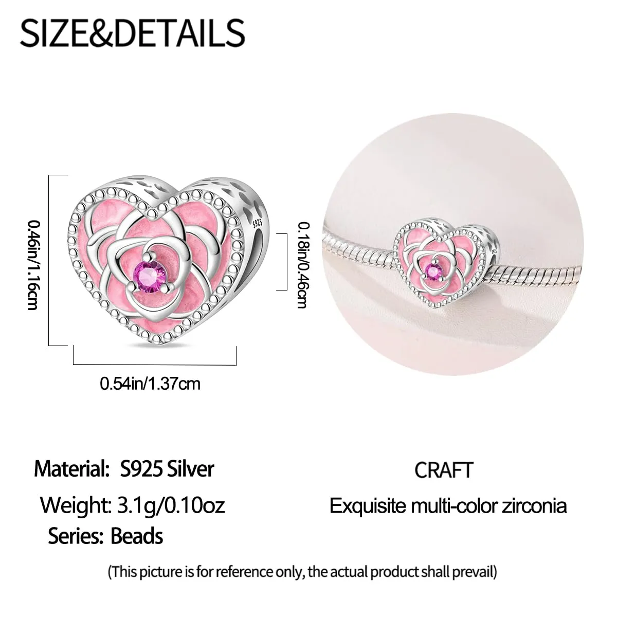 HappyStar 925 Sterling Silver Rose Flower Tarot Card Pendant Charm for Bracelets and Necklaces - immagine 4